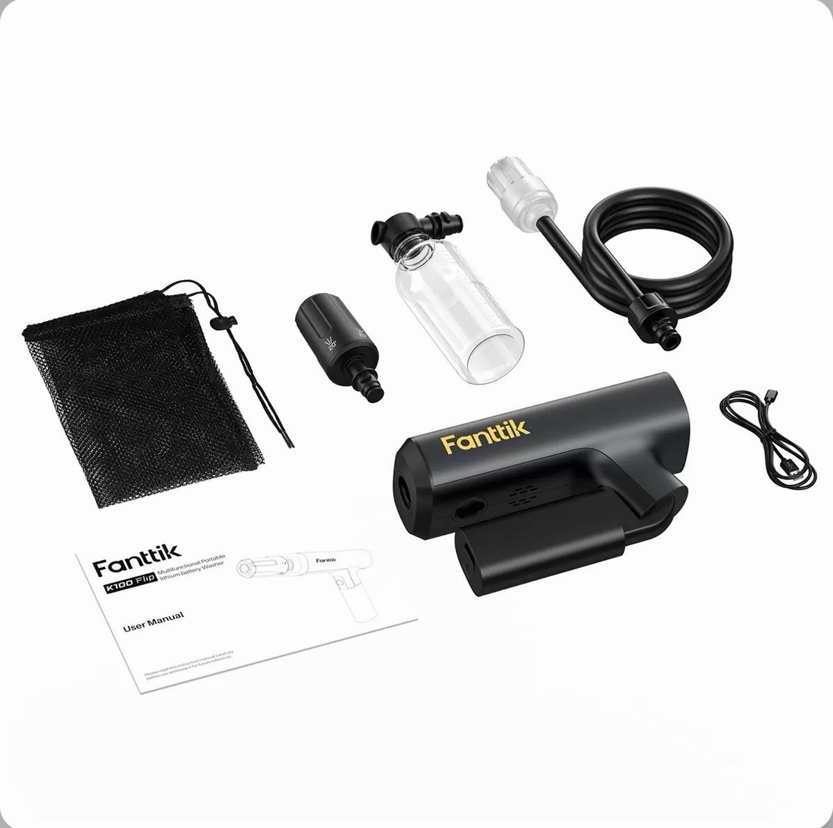 Fanttik K100 Flip Portable Multifunctional Battery Pressure Washer 174 psi Black