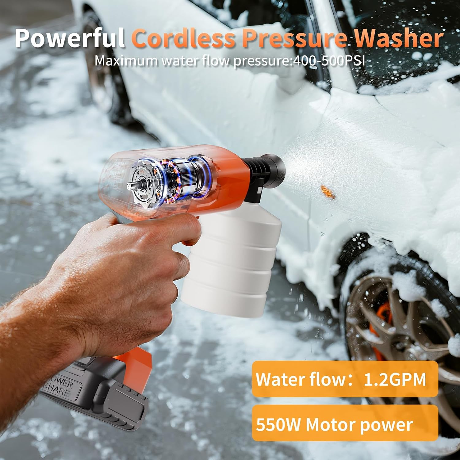 Cordless Pressure Washer, Portable Battery Power Washer Electric Car Pressure Wa