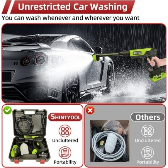 SEESE 800 PSI Water Pressure Washer Cordless Portable Pressurized Hose Car Wash