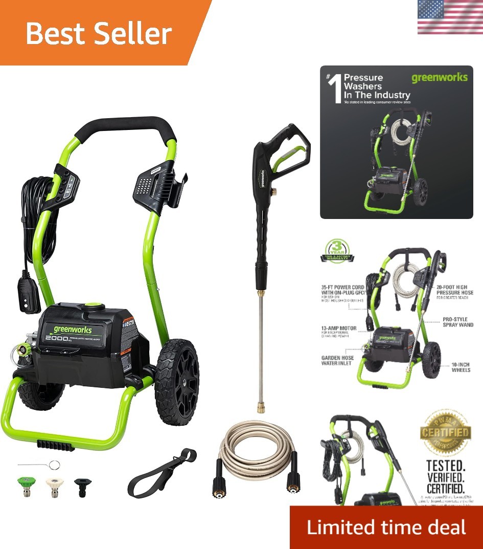 Max Performance Electric Pressure Washer – 2000 PSI with 25′ Hose & 35′ Cord