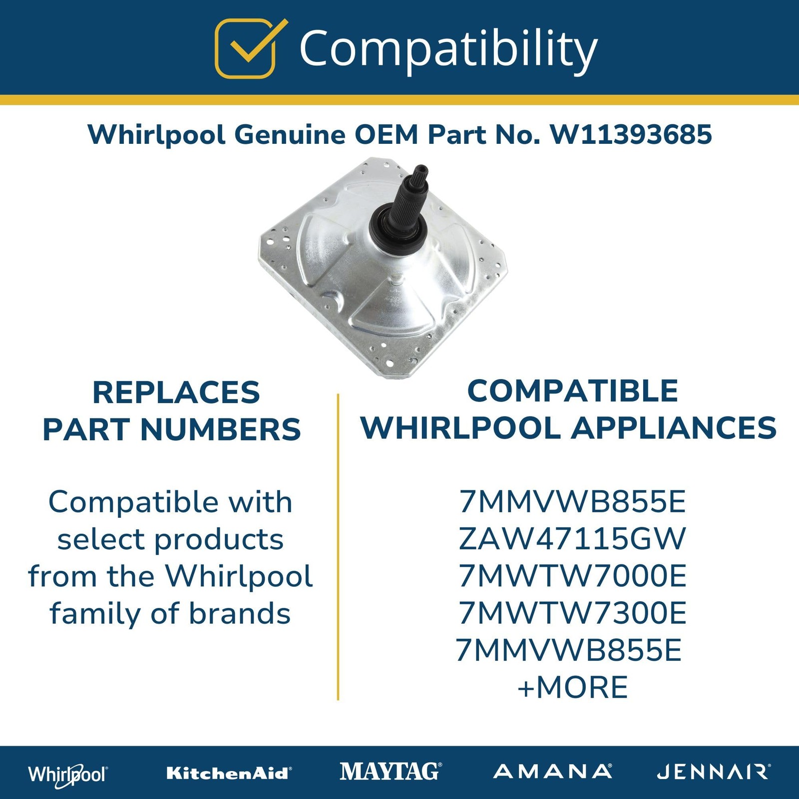 Whirlpool W11393685 Genuine OEM Top Load Washer Transmission Replacement Part…