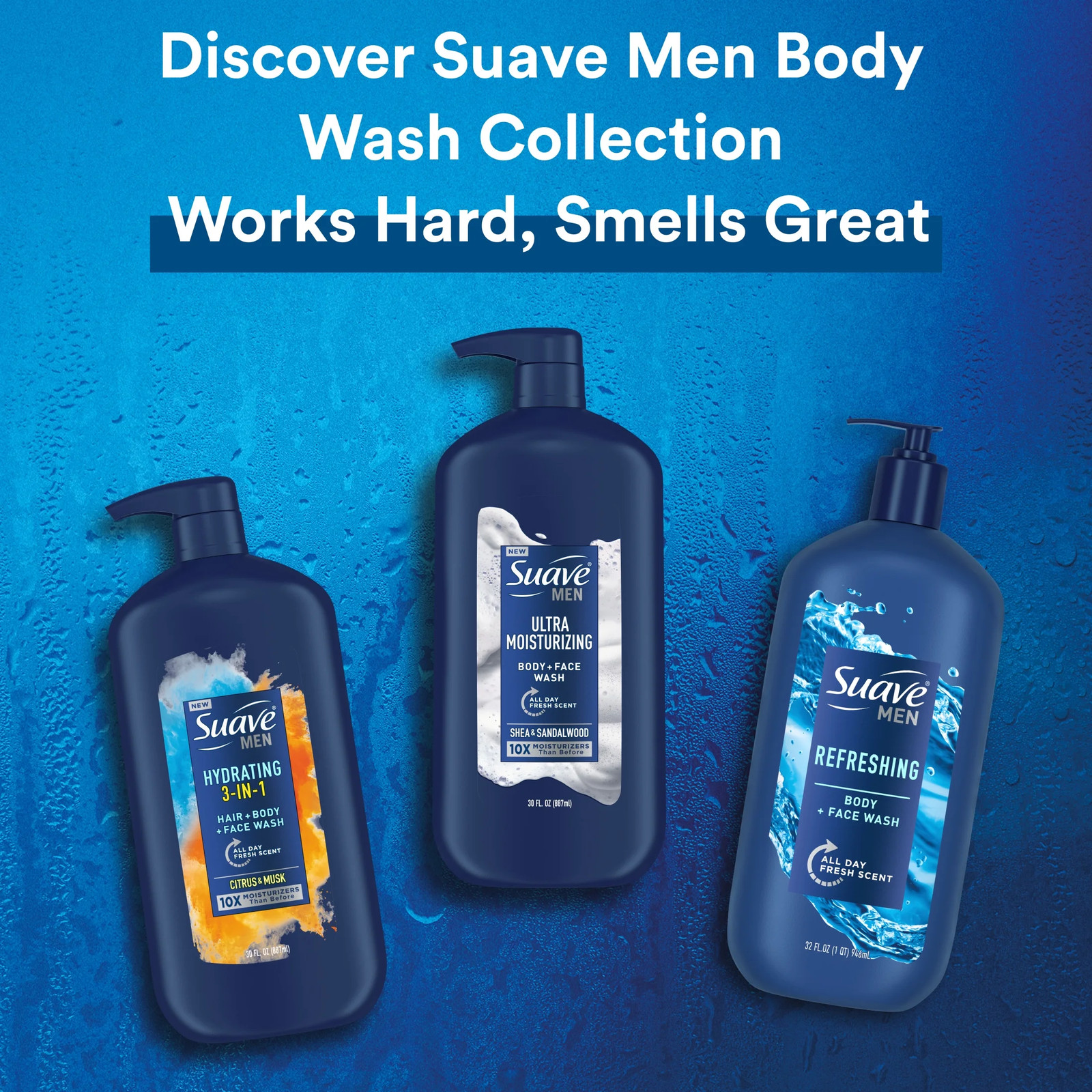 Men 3 in 1 Mens Body Wash, Hair, Face and Body Wash, Hydrating, Citrus & Musk, 3