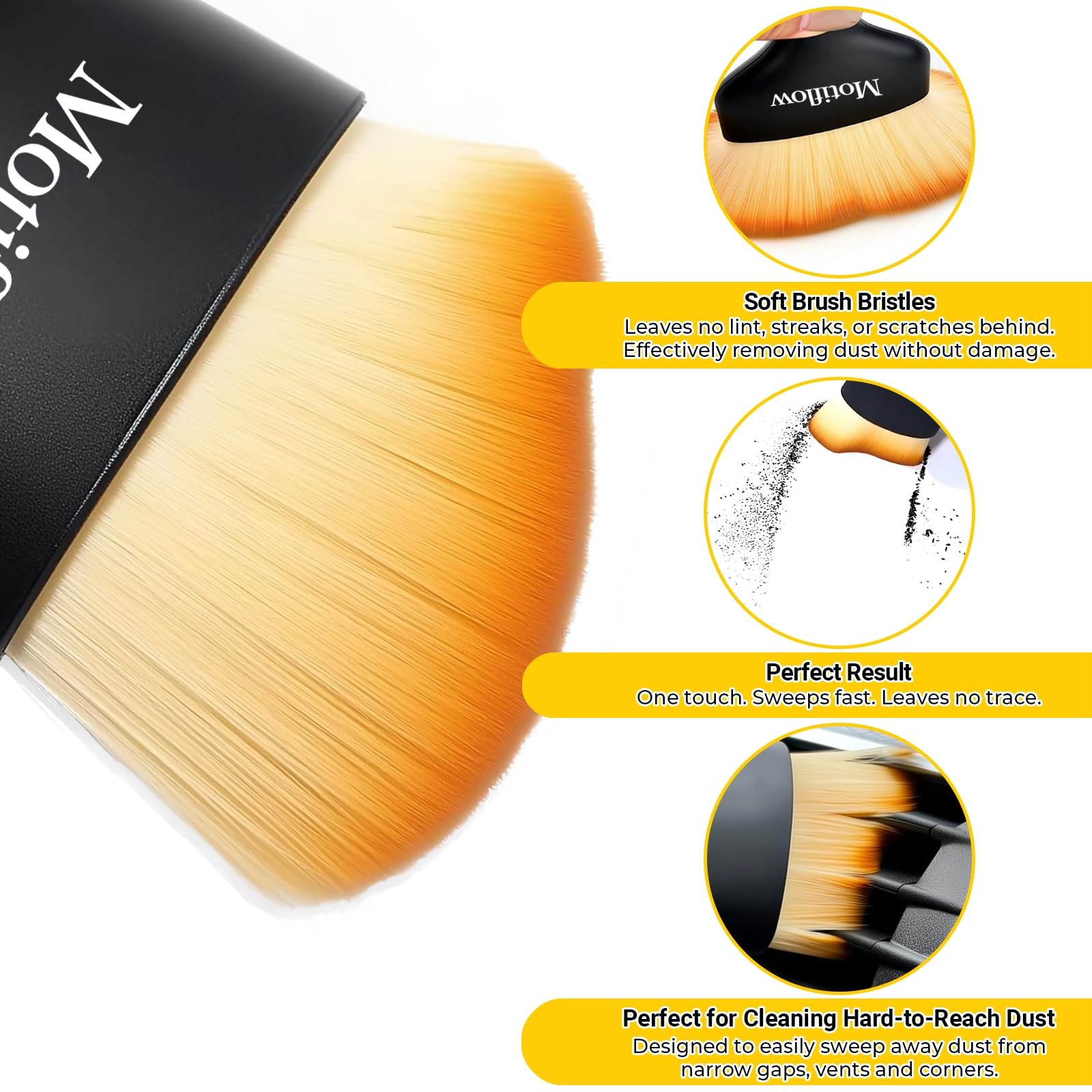 Motiflow 2 PCS Car Interior Detailing Brush, 3.94″ x 2.36″, Black&yellow