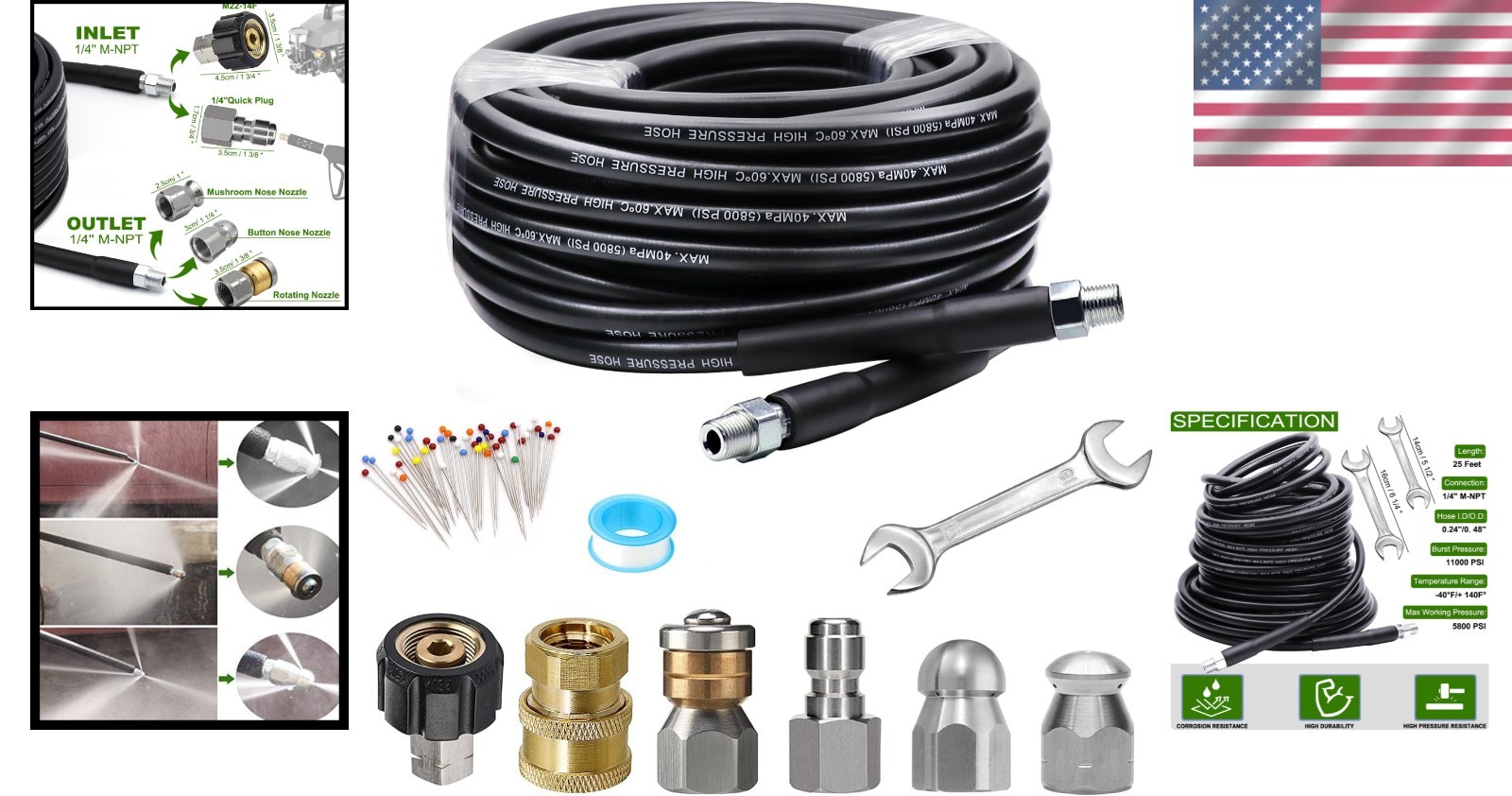 25FT Sewer Jetter Kit for Pressure Washers – 5800 PSI Drain Cleaning Solution