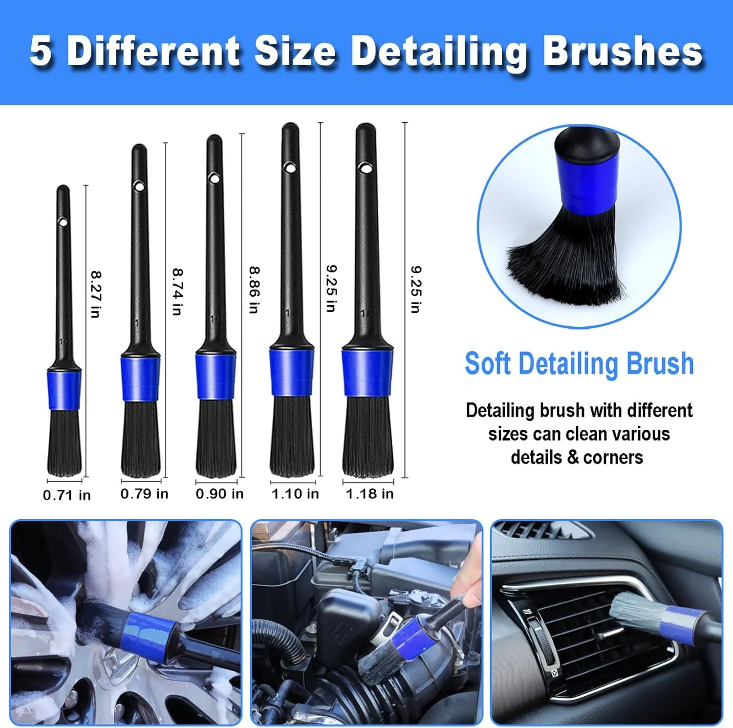 NIKCOSMK 10Pcs Wheel Brush Kit for Cleaning Wheel and Tire, Wheel and Rim Brush,