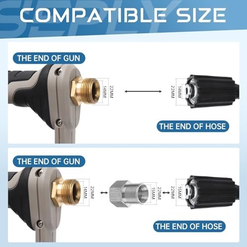 High-Pressure Washer Gun 5000 PSI, 5 Nozzle Tips, M22-14mm, Ergonomic Handle for