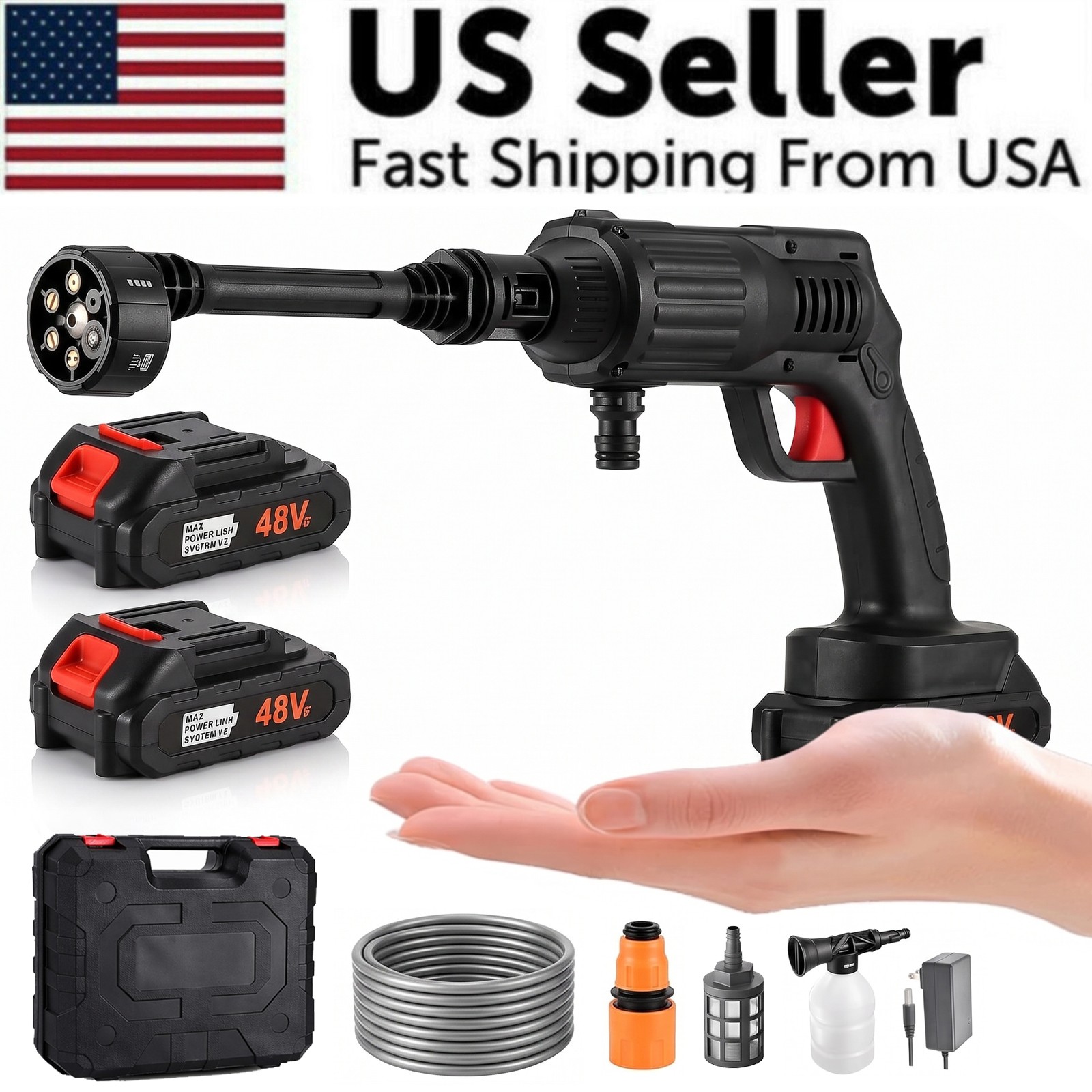 Electric Pressure Cordless Washer Gun with 2 Batteries, 6 in 1 Nozzle, Foam Pot