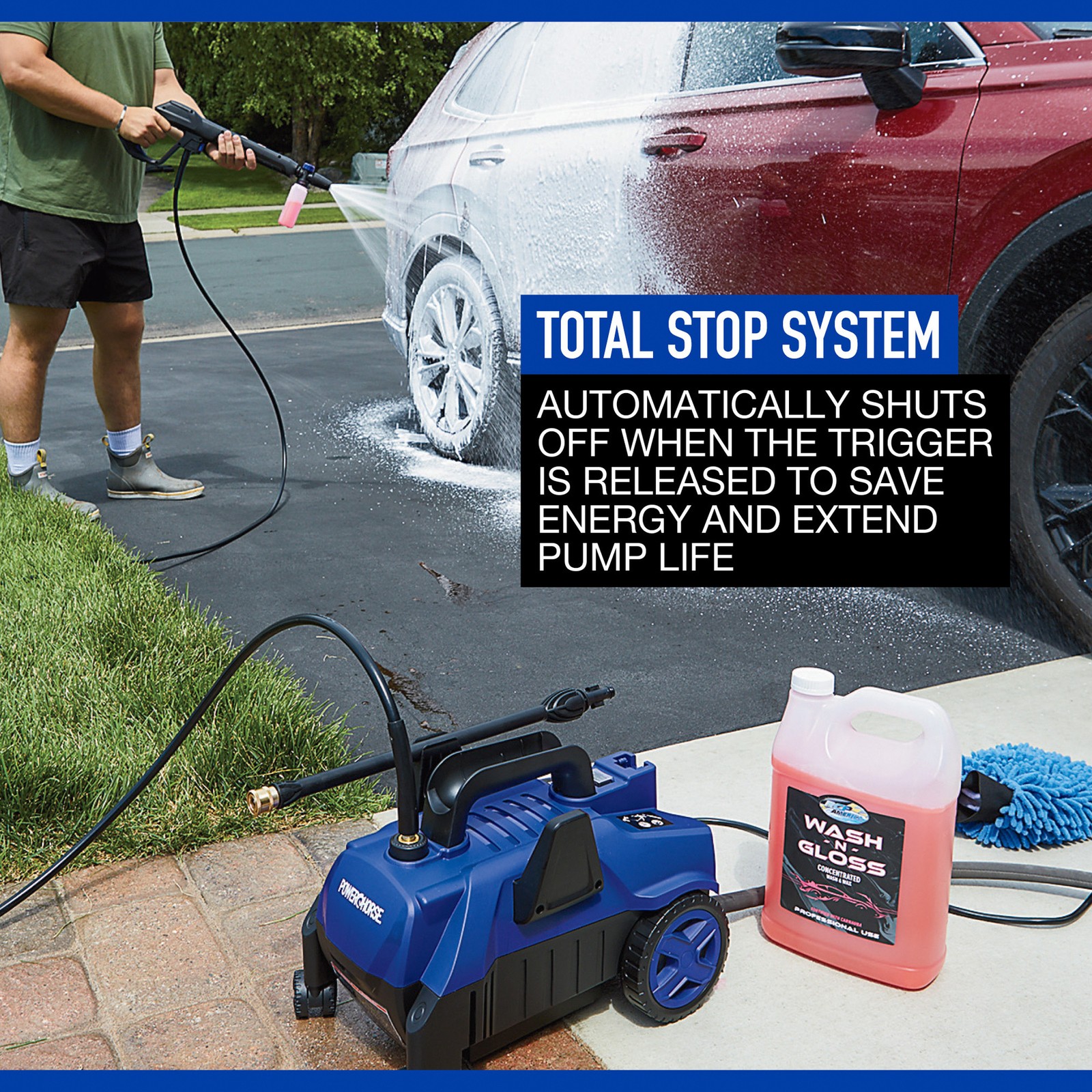 Powerhorse Follow Me 2,100 PSI Electric Pressure Washer Car Cleaning Kit, 1.9