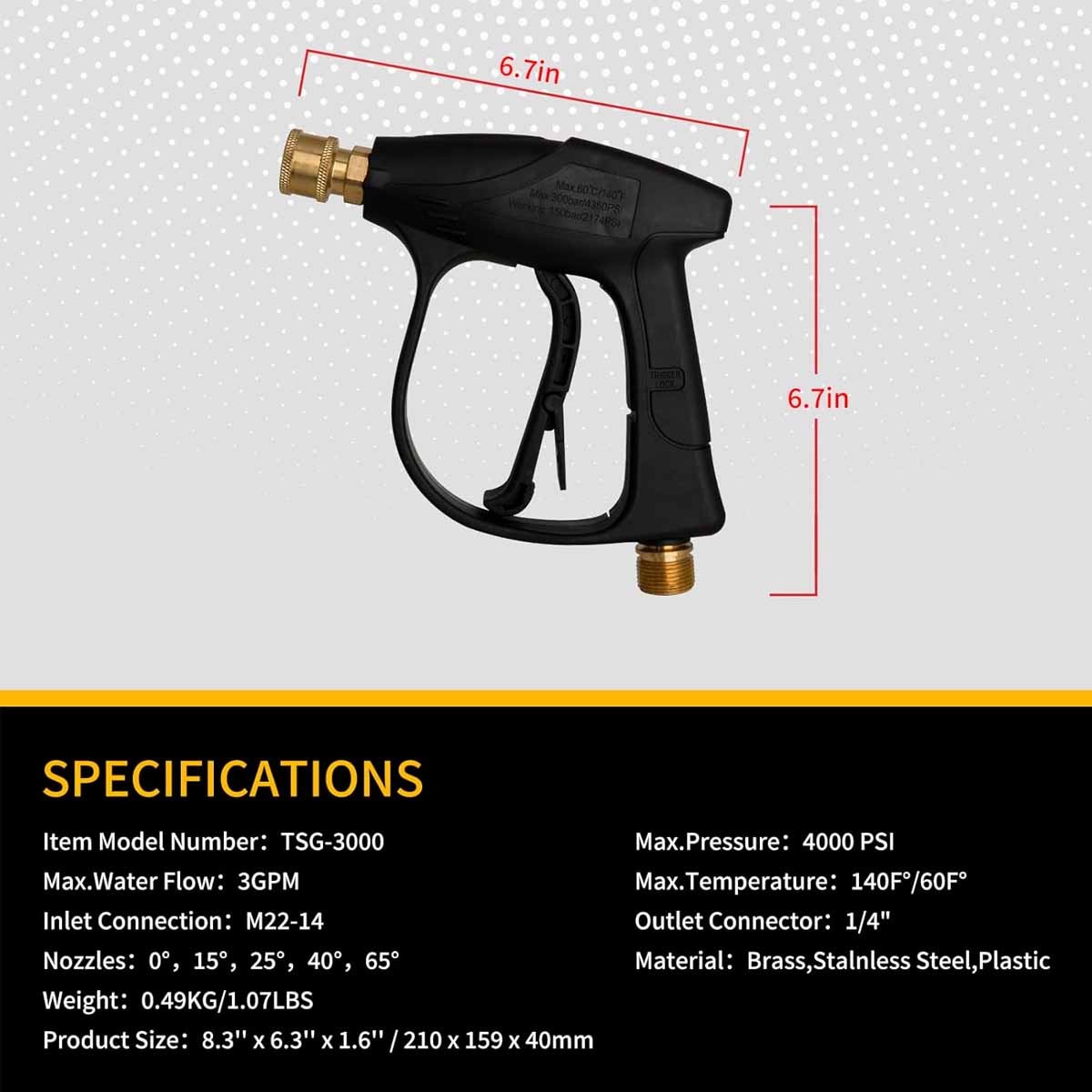 1/4″ High Pressure Washer Gun 4350 PSI Car Wash Foam Spray w/ M22-14mm Connector