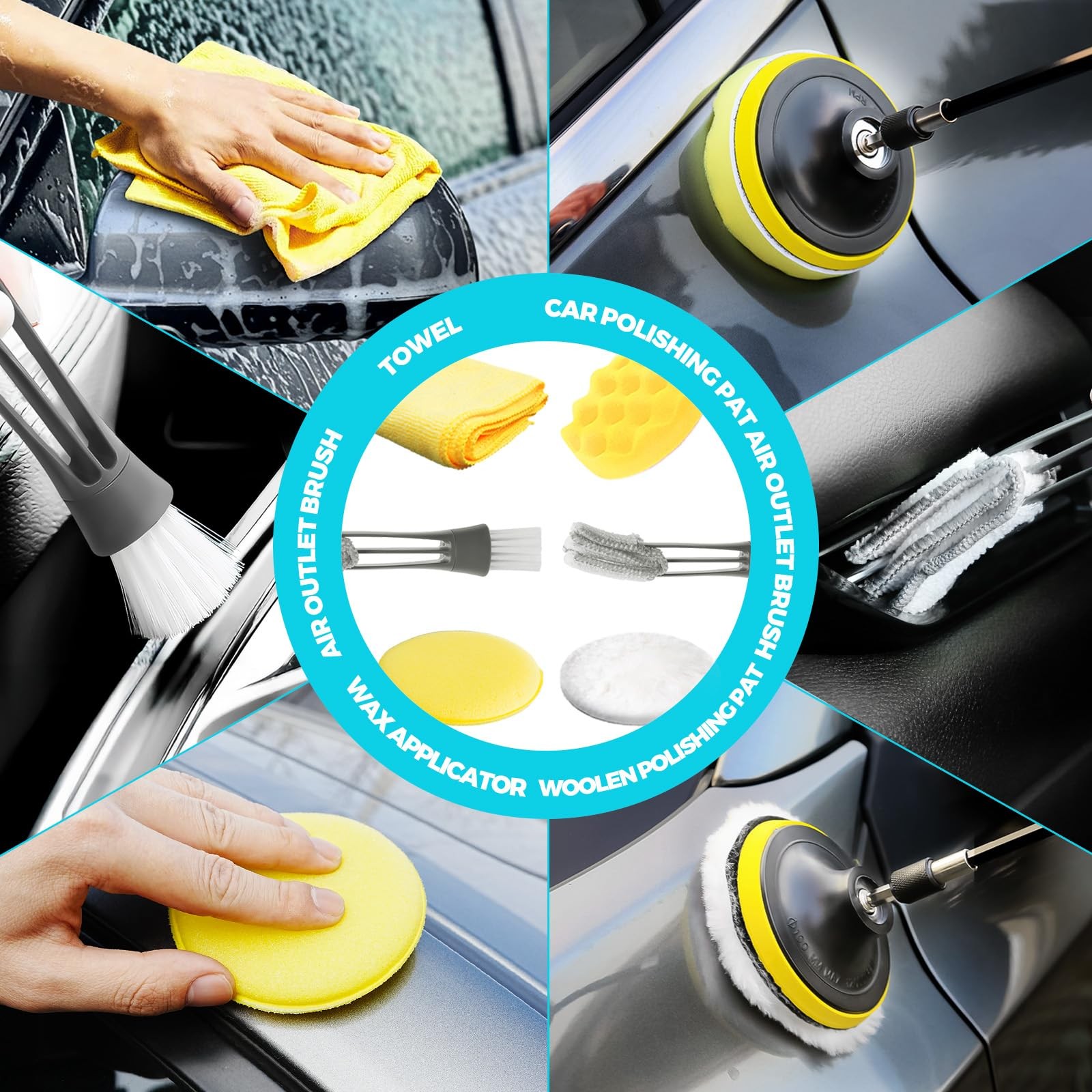 ALFLOD 30Pcs Car Detailing Kit, Brush Set, Wash Yellow