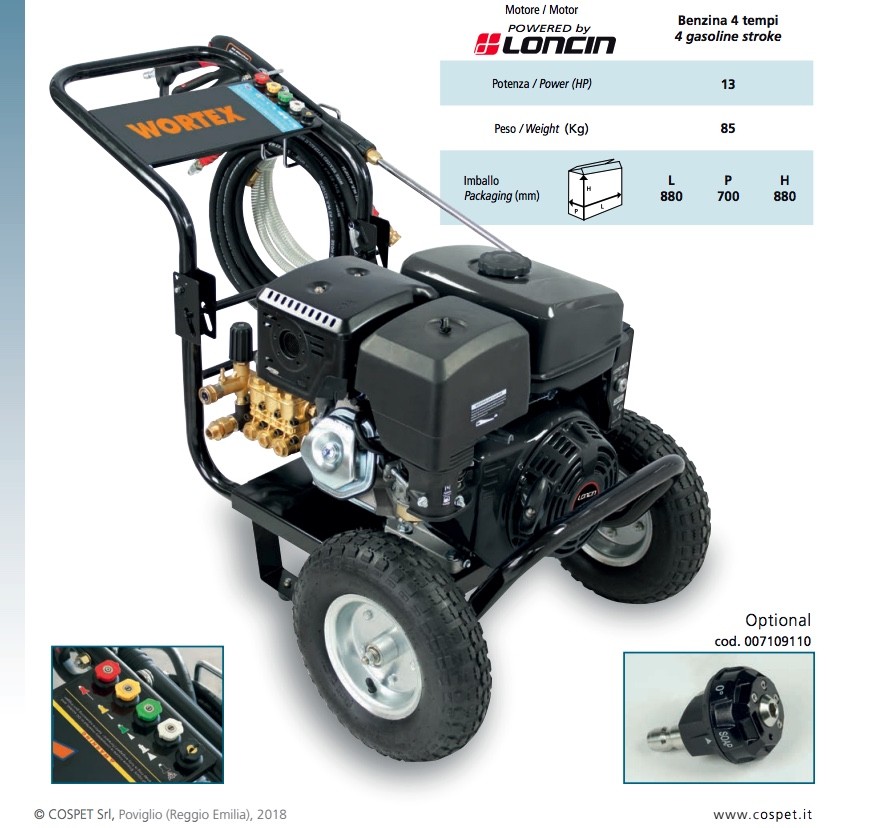 Wortex LW 18/250E Gas Pressure Washer Loncin 4T 13 HP 248Bar 85Kg