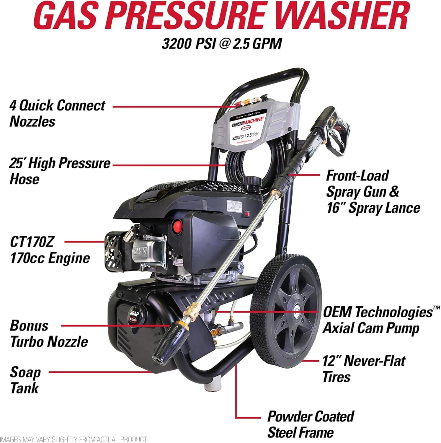 Simpson Cleaning 3200 PSI Gas Pressure Washer, 2.5 GPM Residential Power Washer