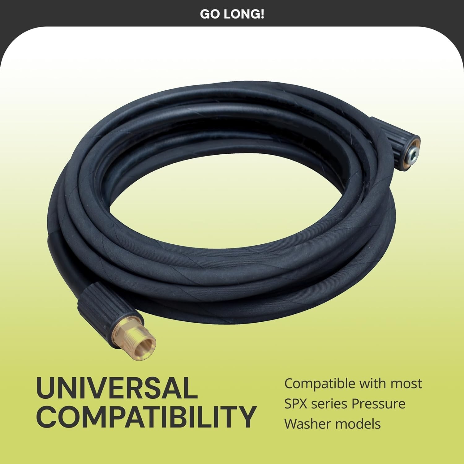 Heavy-Duty 25ft Pressure Washer Hose M22 15mm Swivel Connector Rubber Black