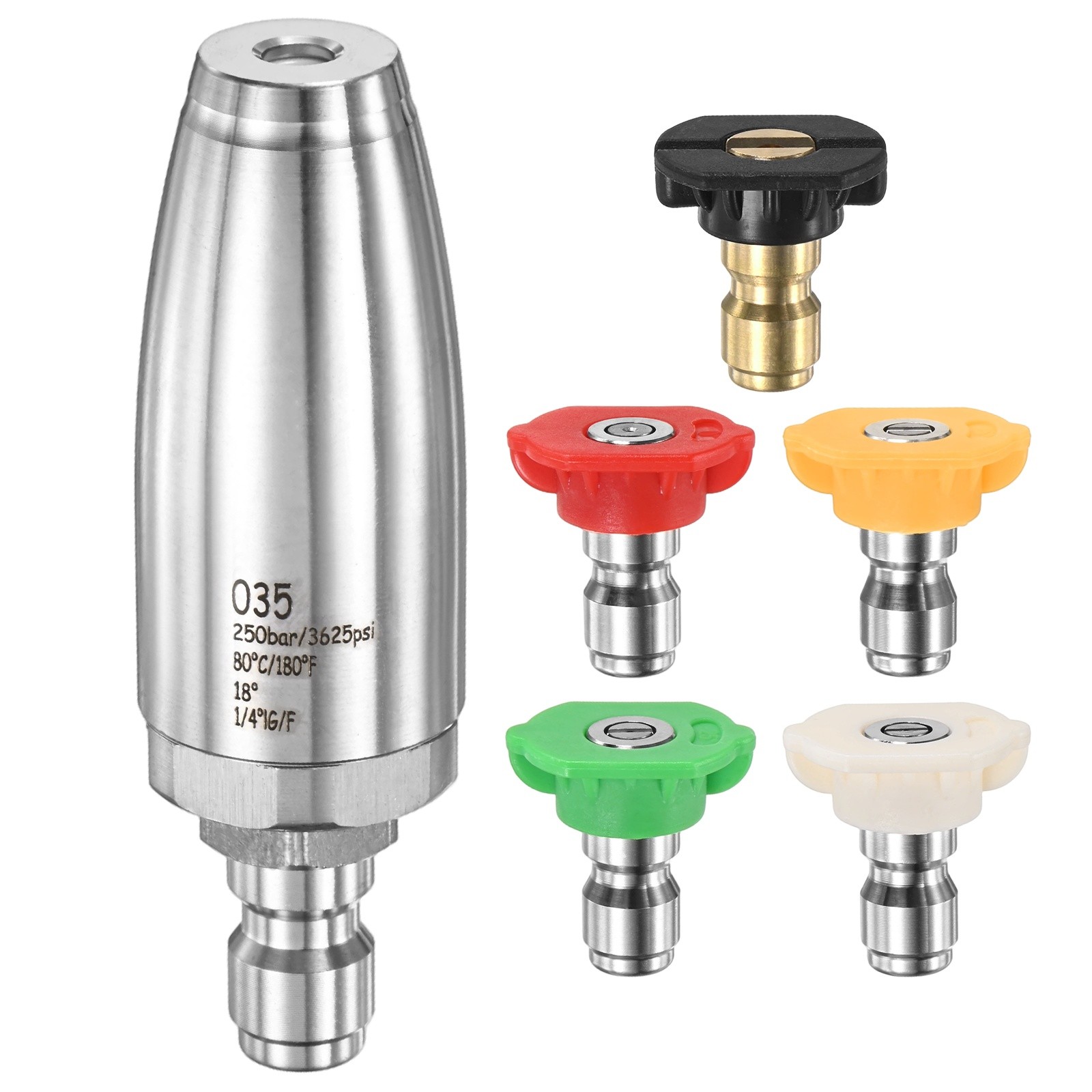 6-Pack Pressure Washer Turbo Nozzle Tips Set, 360° Rotating, 3.5 GPM [Silver]