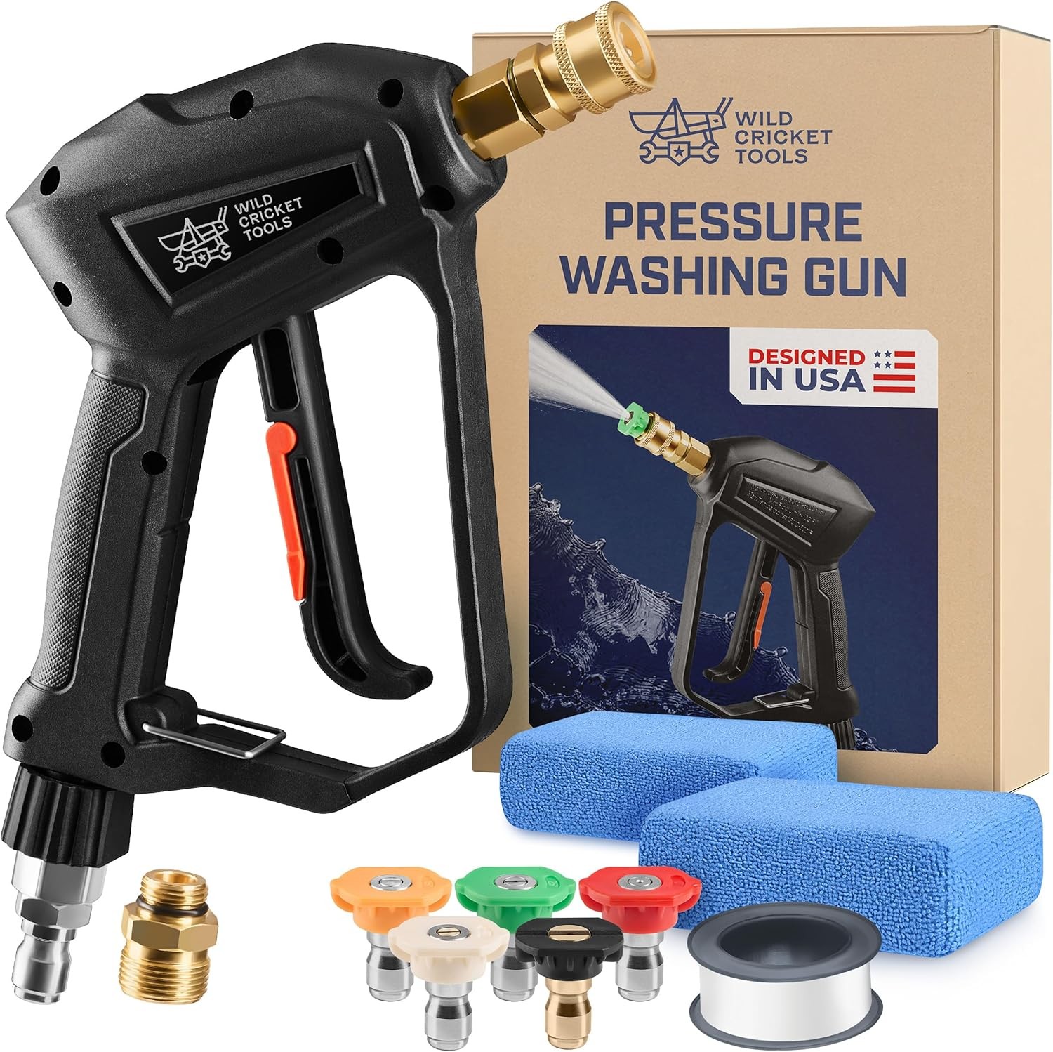 Water Pressure Gun | High-Performance, Up to 5,000 PSI Car Wash Gun w/ 5 Nozzles