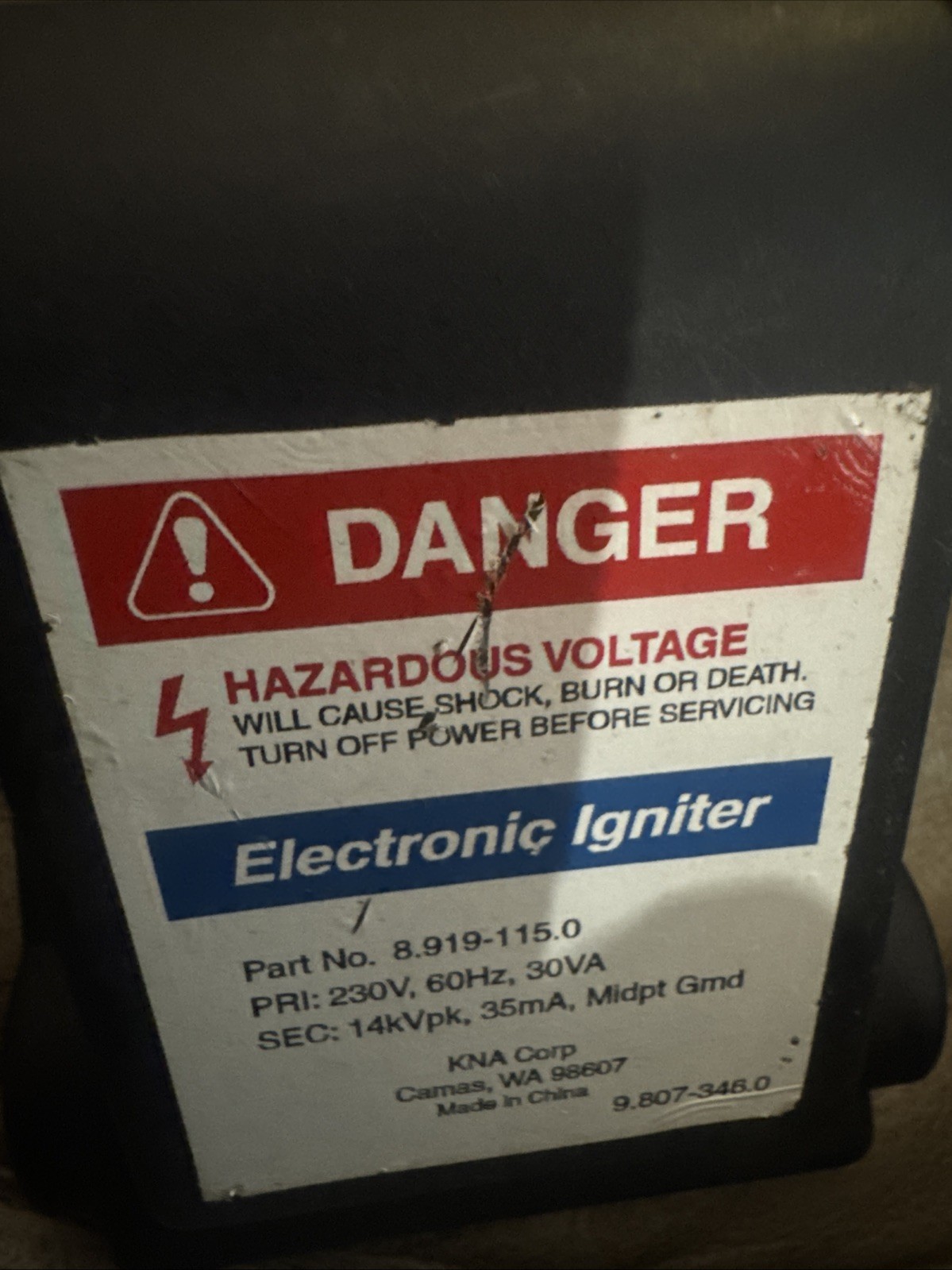 KNA Igniter Assembly, 230V for Hotsy, Landa, Karcher Pressure Washers
