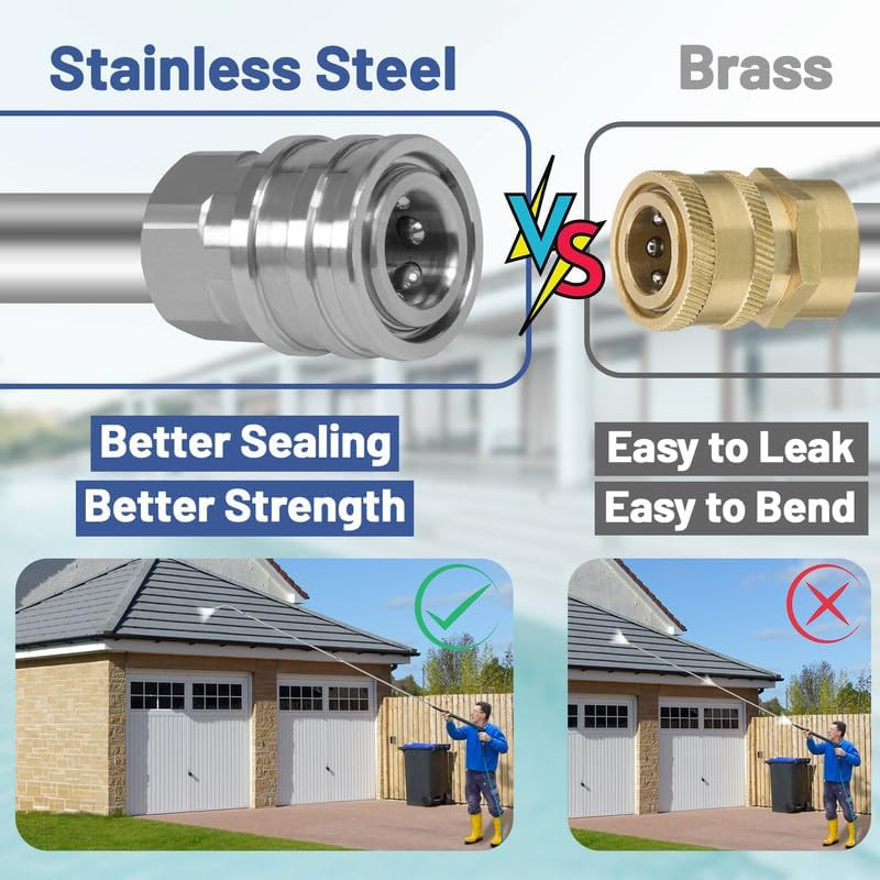 60 Inch Pressure Washer Extension Wand Stainless Steel 4000 PSI 1/4 Quick Connec