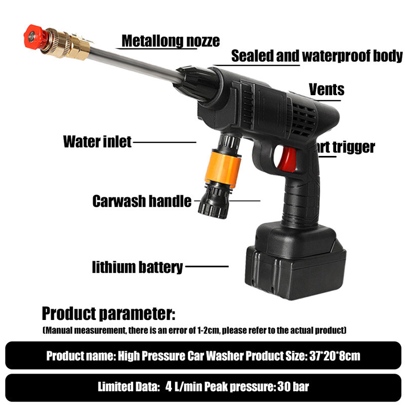 Cordless Electric High Pressure Car Washer Sprayer With Battery Cleaner Tool