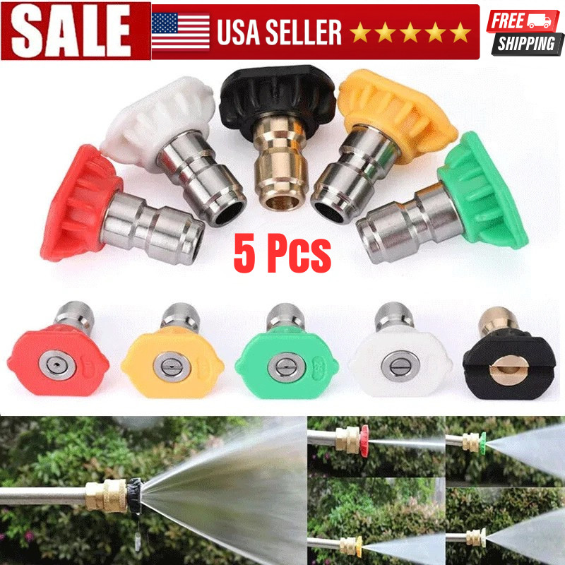5pcs Pressure Washer Spray Tips Nozzles High Power Kit Quick Connect 1/4″ Set