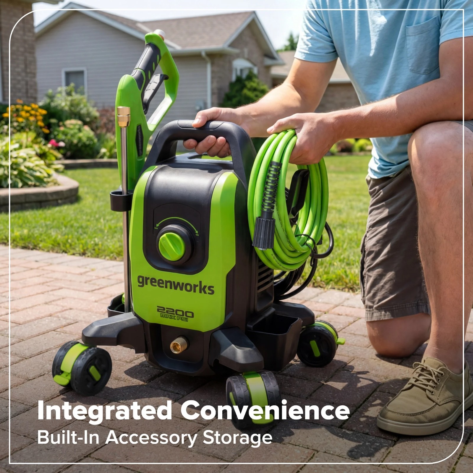 Greenworks 2200PSI 1.2GPM Four-Wheel Pressure Washer w/5 Nozzles& Detergent Tank
