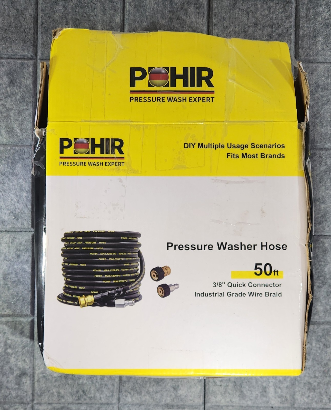 POHIR 3/8″ Quality Pressure Washer Hose 50 FT. With Gun