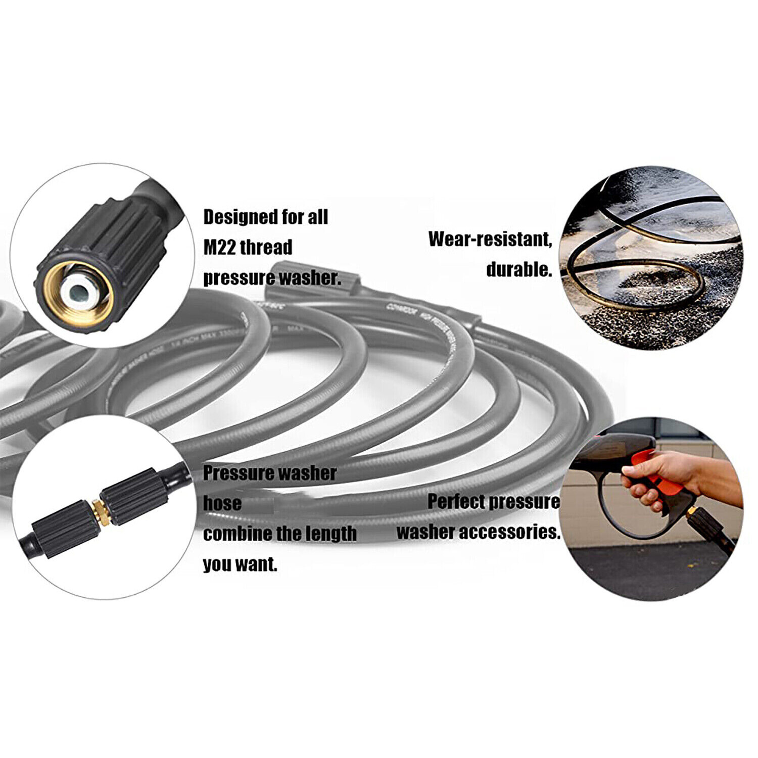 15m/50ft High Pressure Washer Hose 5800PSI M22-14mm Power Washer Extension Hose