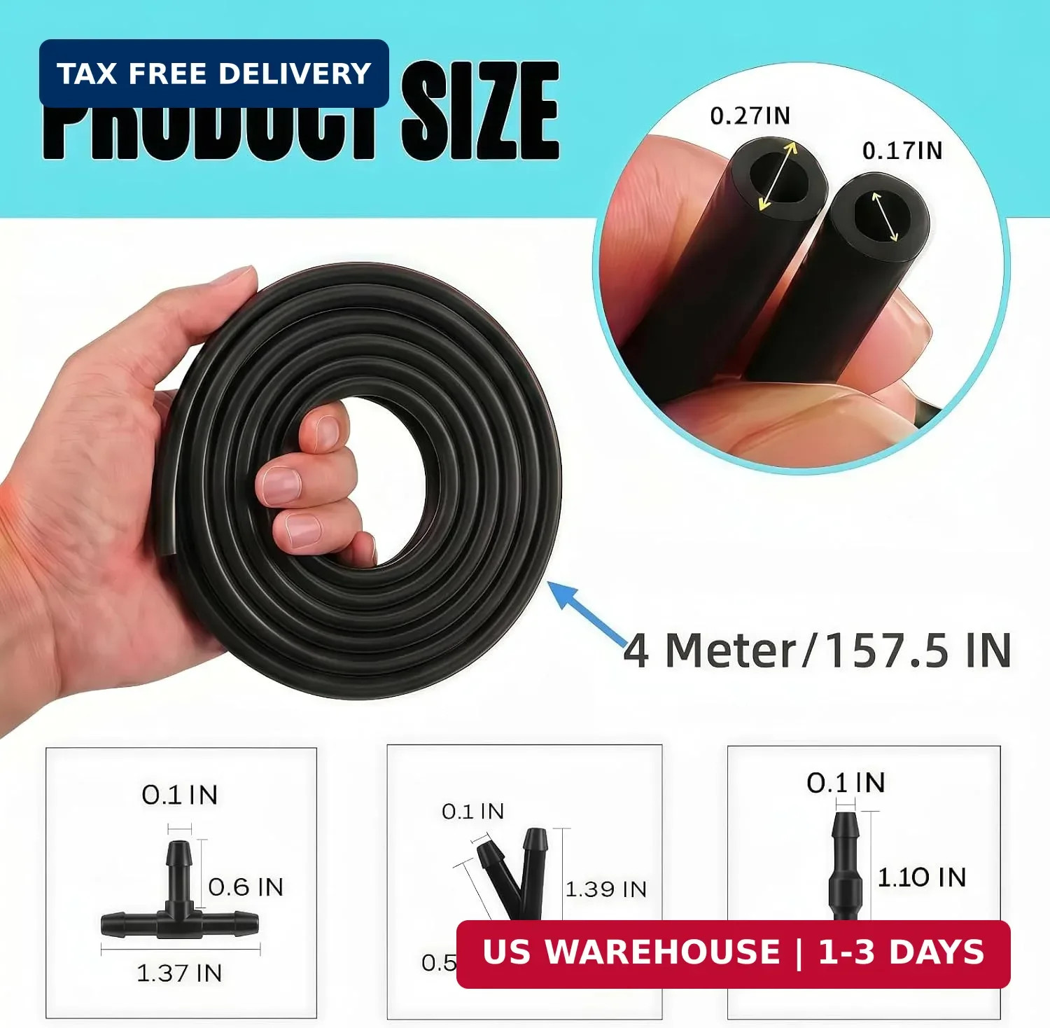 Windshield Washer Hose Kit,4M Rubber Hose with 36 Pcs Leak-Proof Connectors,Fits