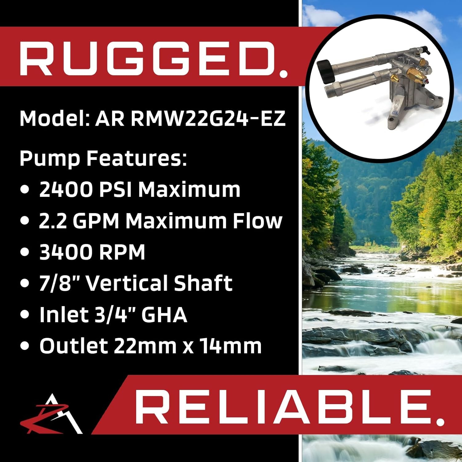 RMW22G24-EZ Replacement Right-Handed Pump. 2400 PSI 2.2 GPM 166 Max Bar Easy