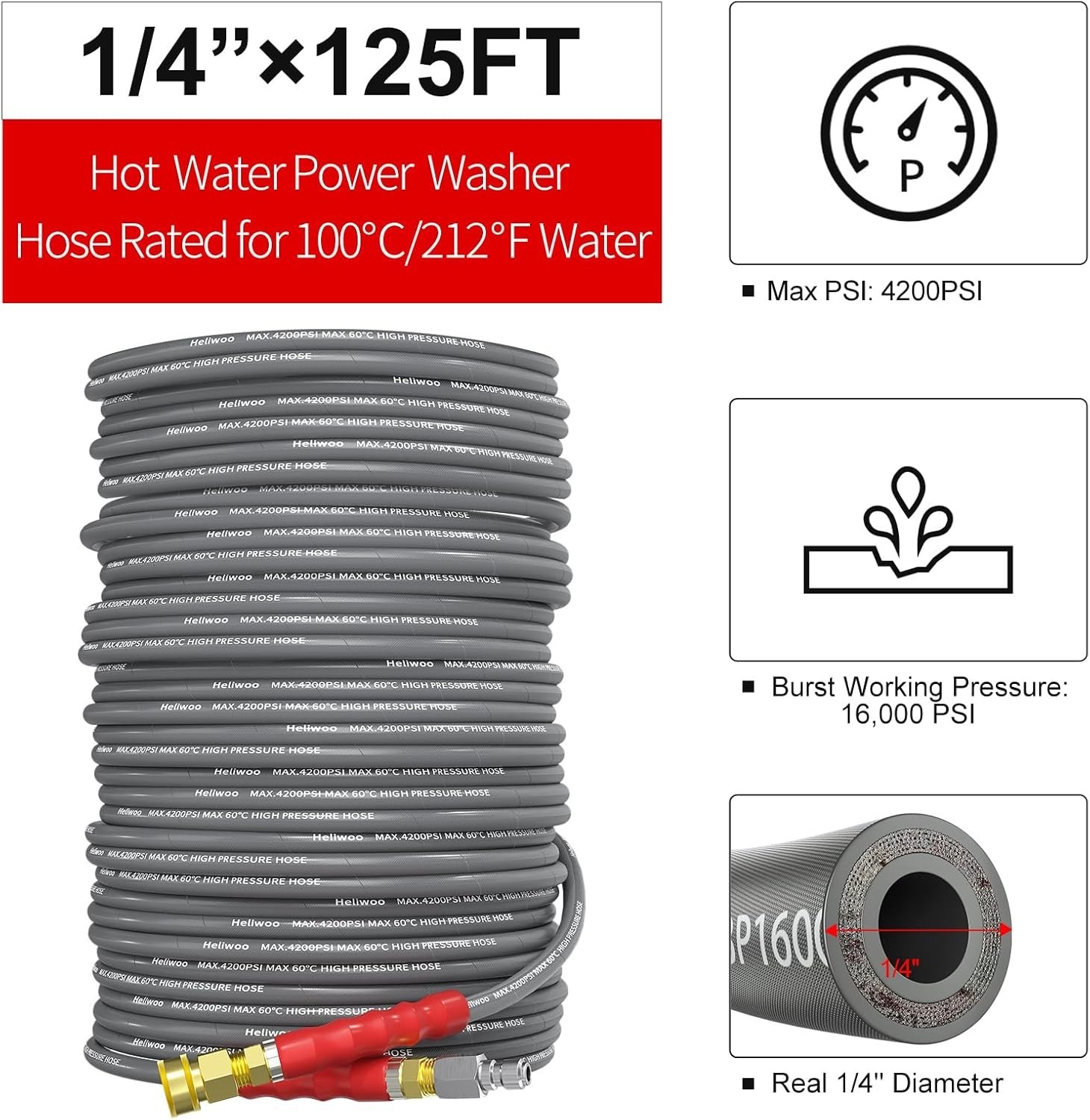 Durable 125ft Steel-Braided Pressure Washer Hose | 1/4 Inch | Leak-Proof Quality