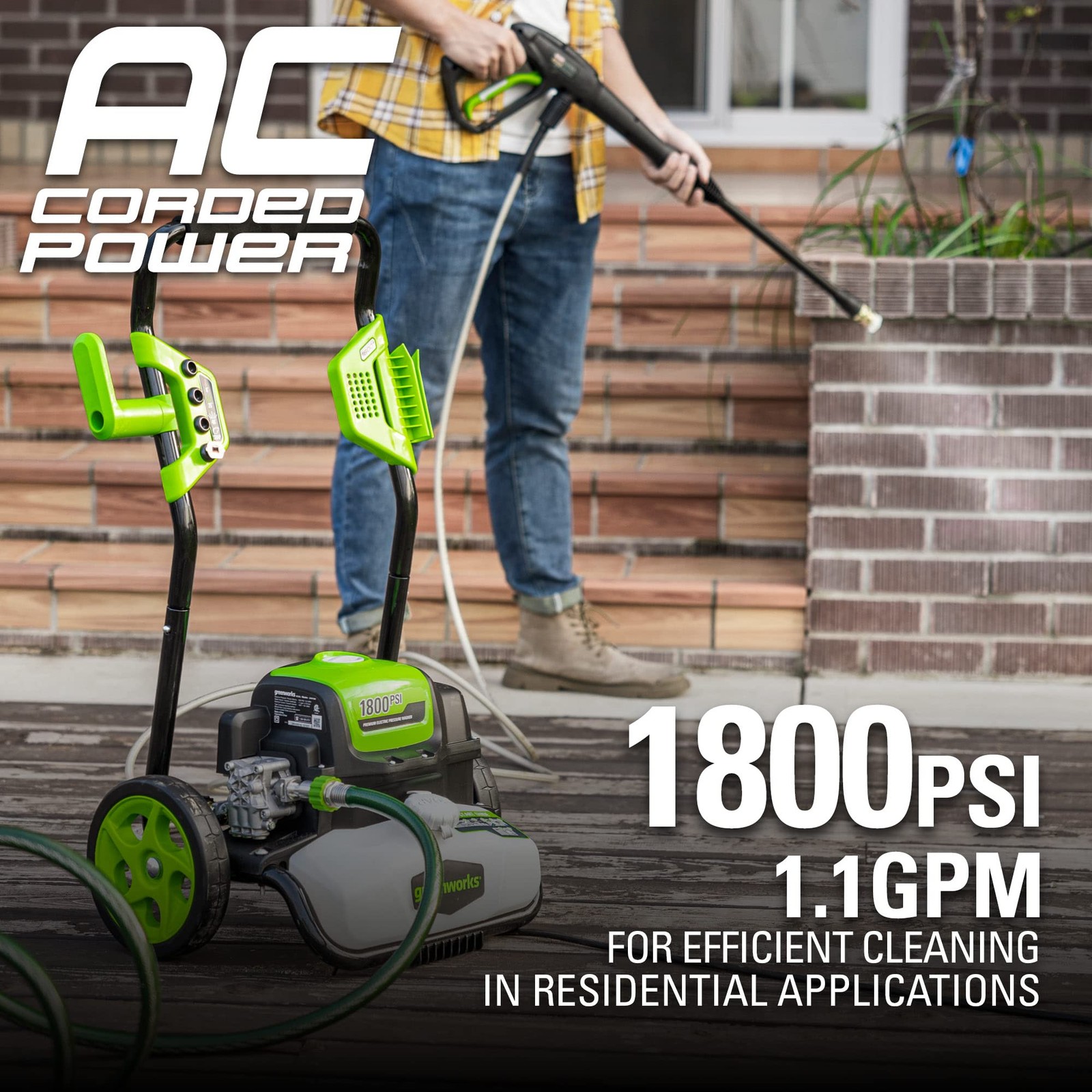 Greenworks 1800 PSI 1.2 GPM Pressure Washer Open Frame PWMA Certified
