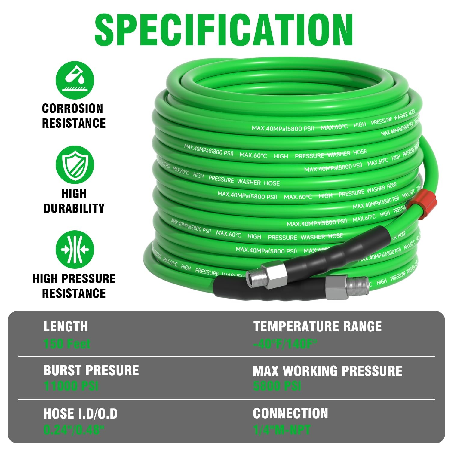 Sewer Jetter Kit for Pressure Washer 200 FT，Drain Cleaner Hose 1/4 Inch NPT C…