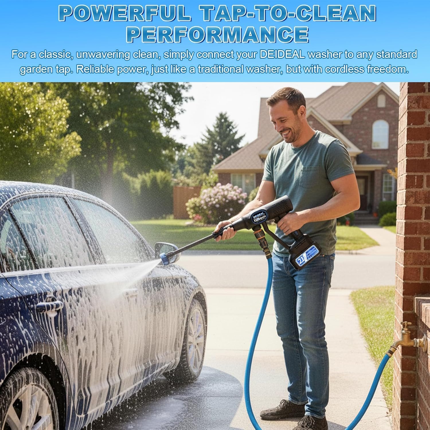 Cordless 1280 PSI Portable Washer with 6-in-1 Nozzle & 2 Batteries