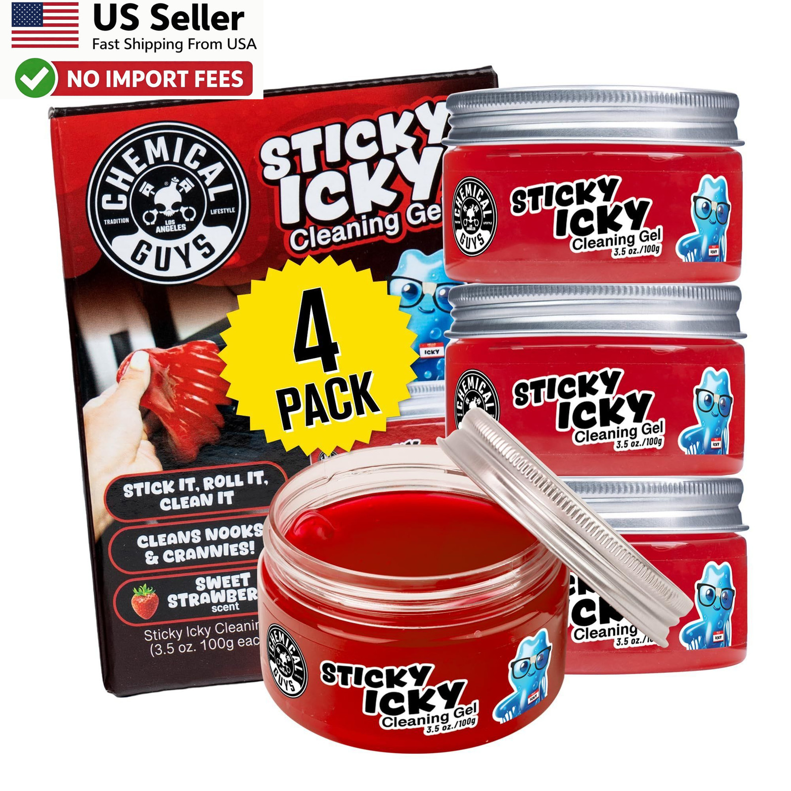 Chemical Guys Sticky Icky Car Cleaning Gel Strawberry Dust Cleaner 4 Pack USA