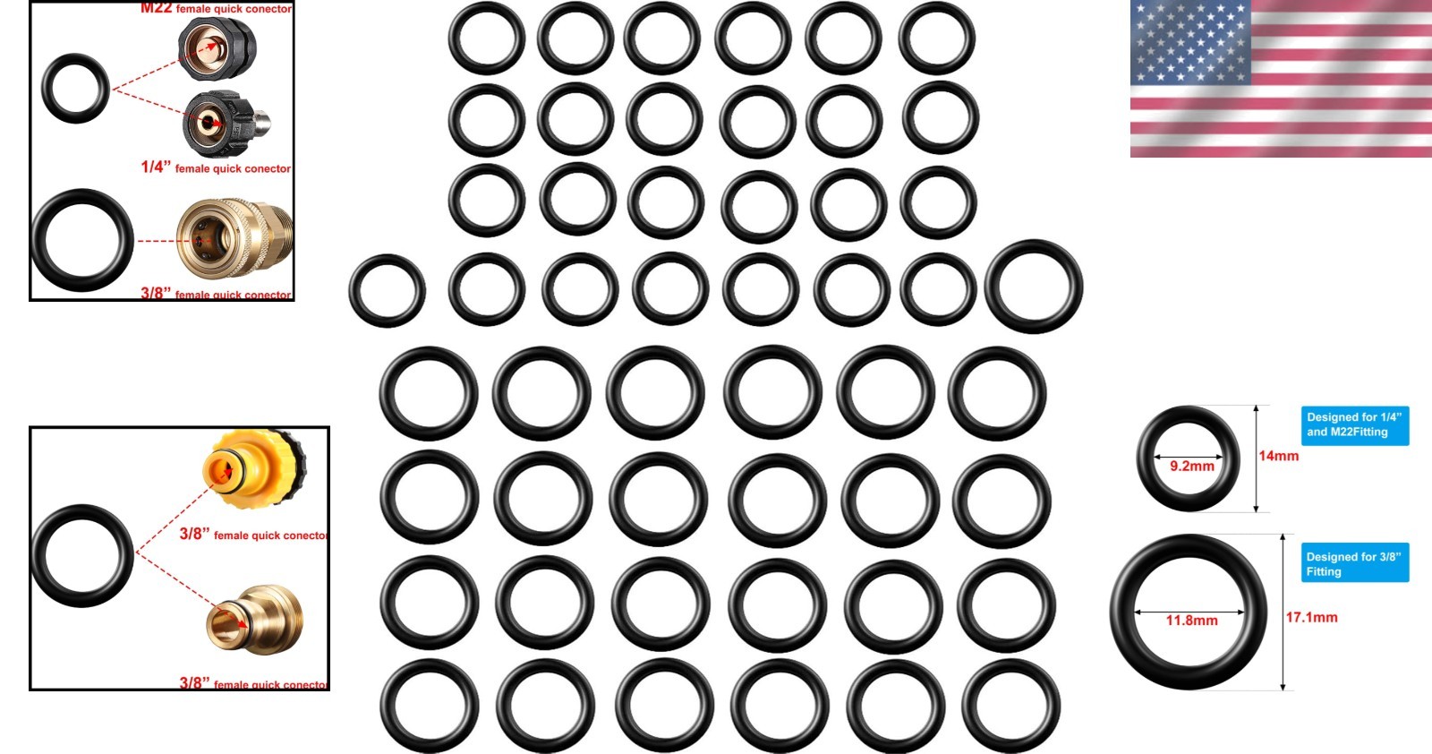 50-Piece Pressure Washer O-Ring Replacement Set for 1/4 & 3/8 Inch Connections