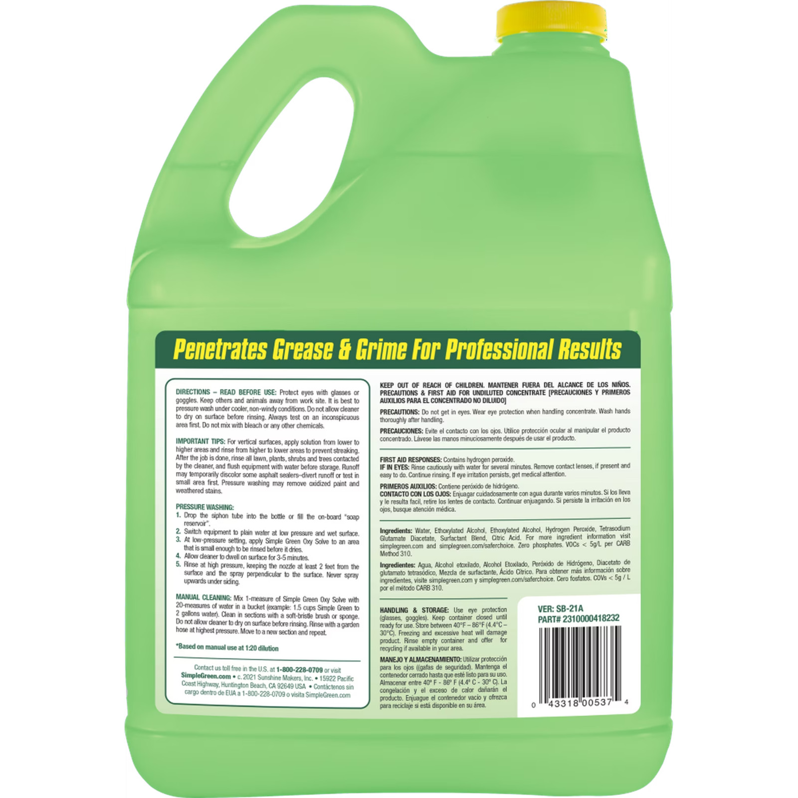Simple Green Oxy Solve House & Siding Cleaner Pressure Washer Concentrate 1 Gal.