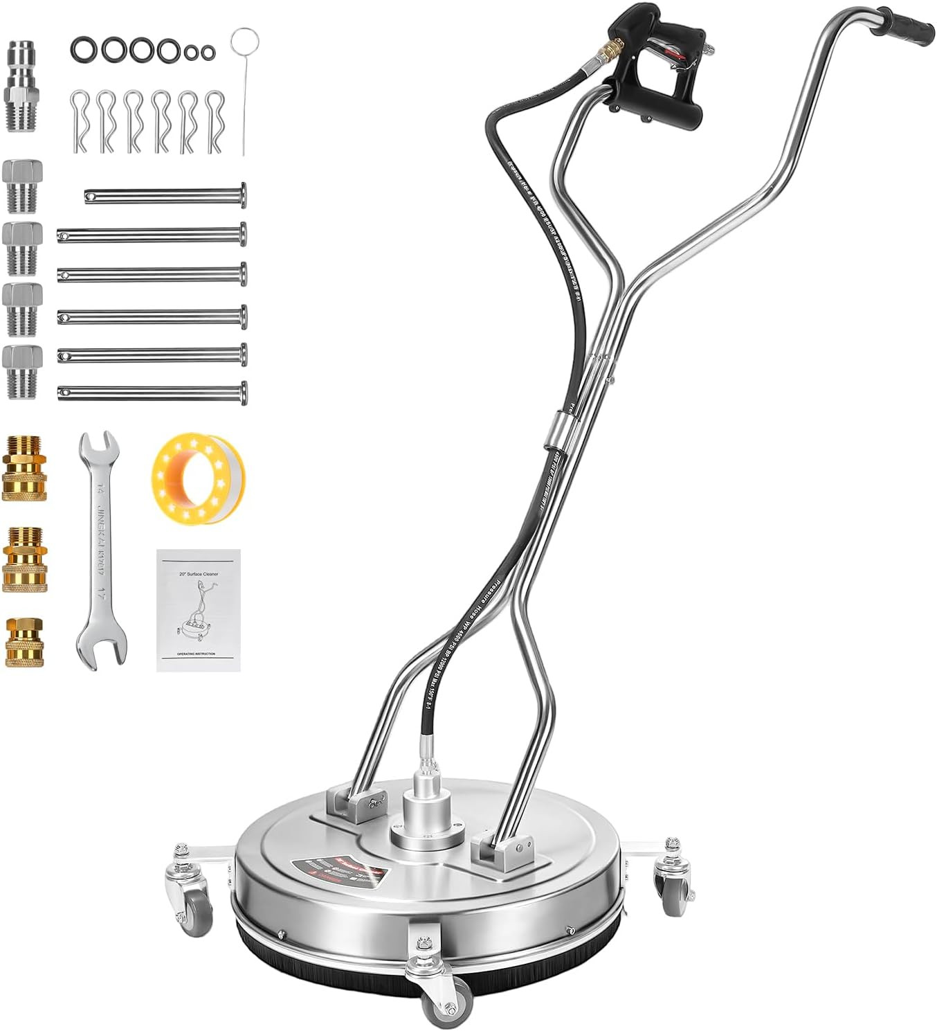 20″ Stainless Steel Pressure Washer Surface Cleaner, 4500PSI for Driveways & Pat