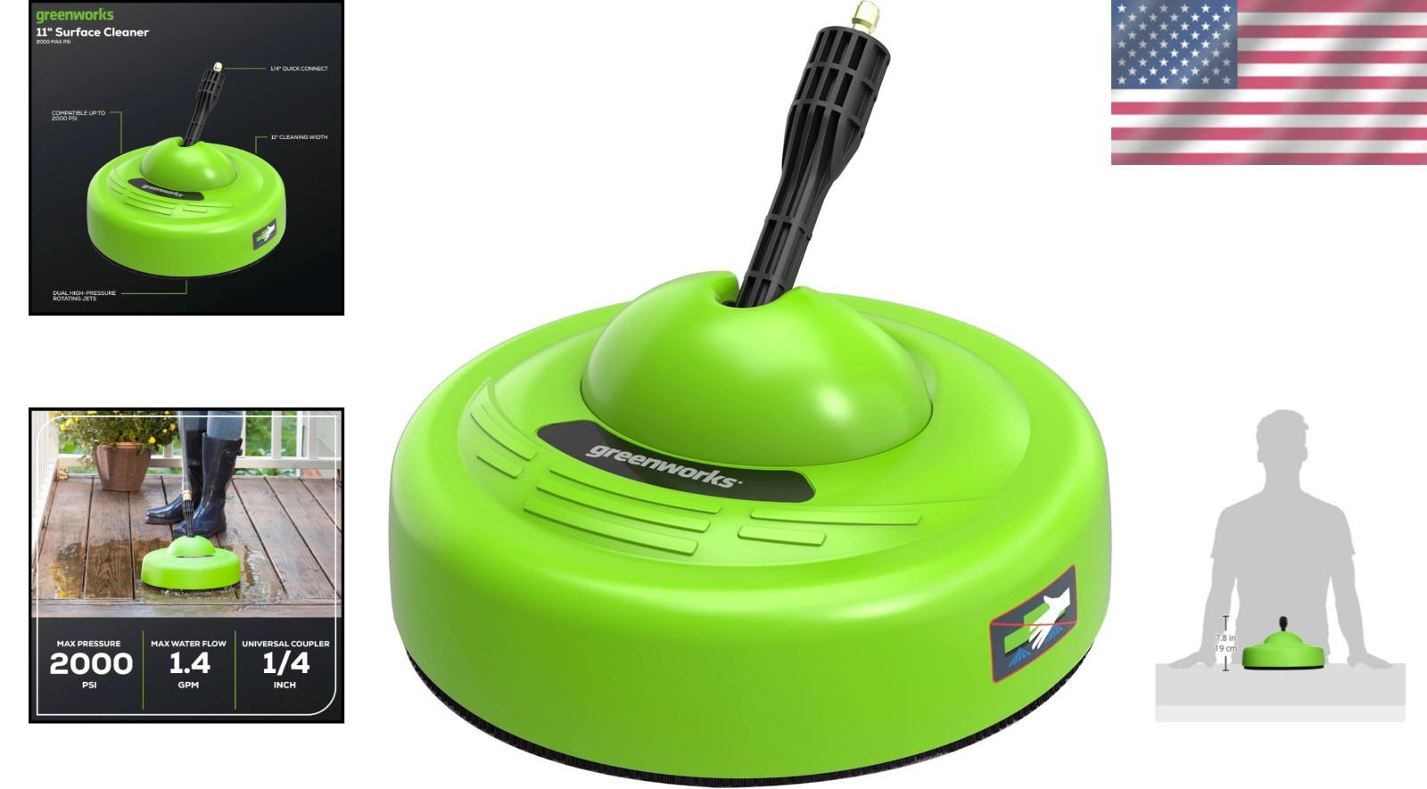 Lightweight 11″ Pressure Washer Surface Cleaner – 2000 PSI Compatibility