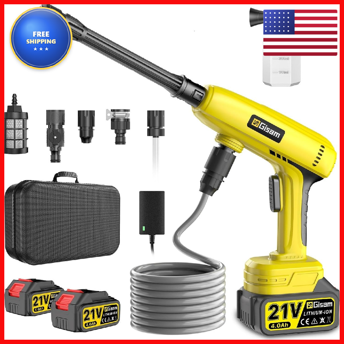 Highsam Cordless Portable Washer Brushless Motor 2X4000Mah Charger 6-In-1