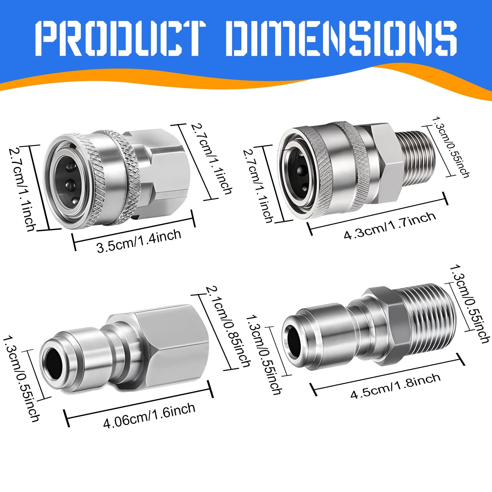 8 Pack 3/8 Inch Pressure Washer Quick Connect Fittings Pressure Washer Couplers