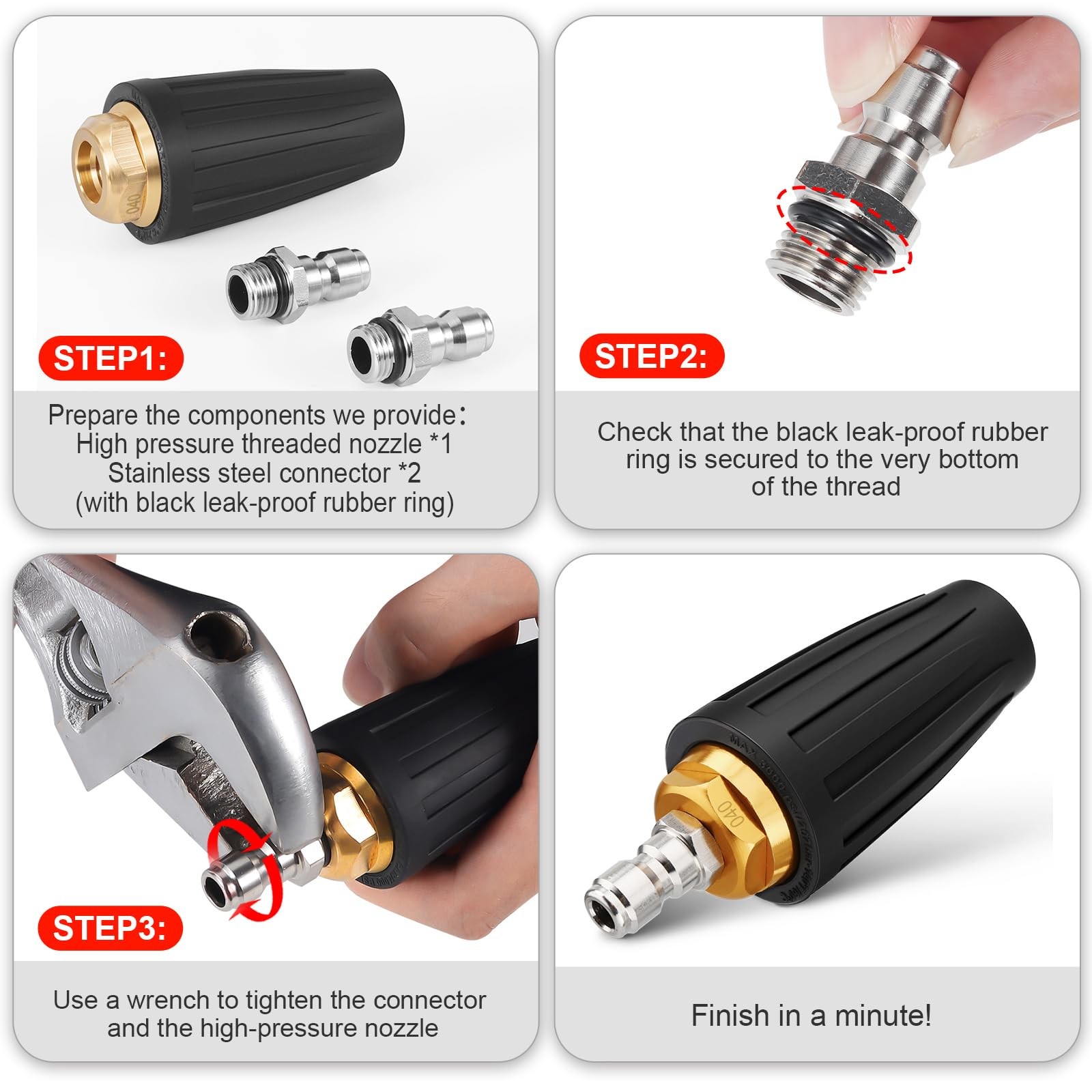 Pressure Washer Tips Turbo Nozzle Pressure Washer 4000 PSI Max Rotating Press…