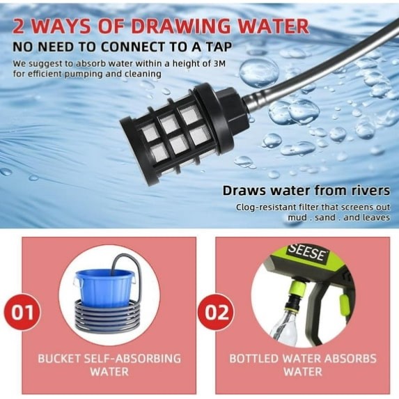 SEESE 800 PSI Water Pressure Washer Cordless Portable Pressurized Hose Car Wash