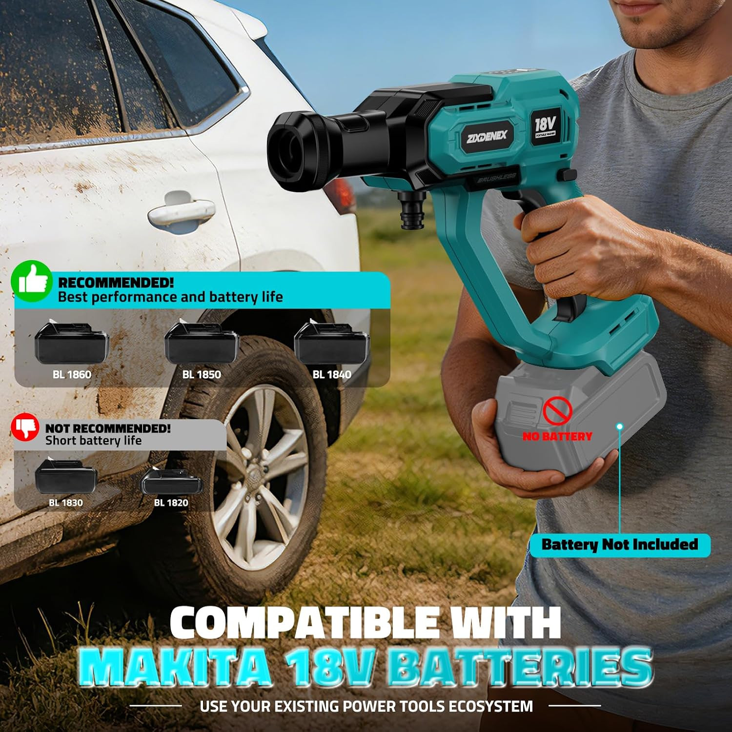 Cordless Portable Washer for Makita 18V Battery, 1000 PSI Portable Handheld Wash