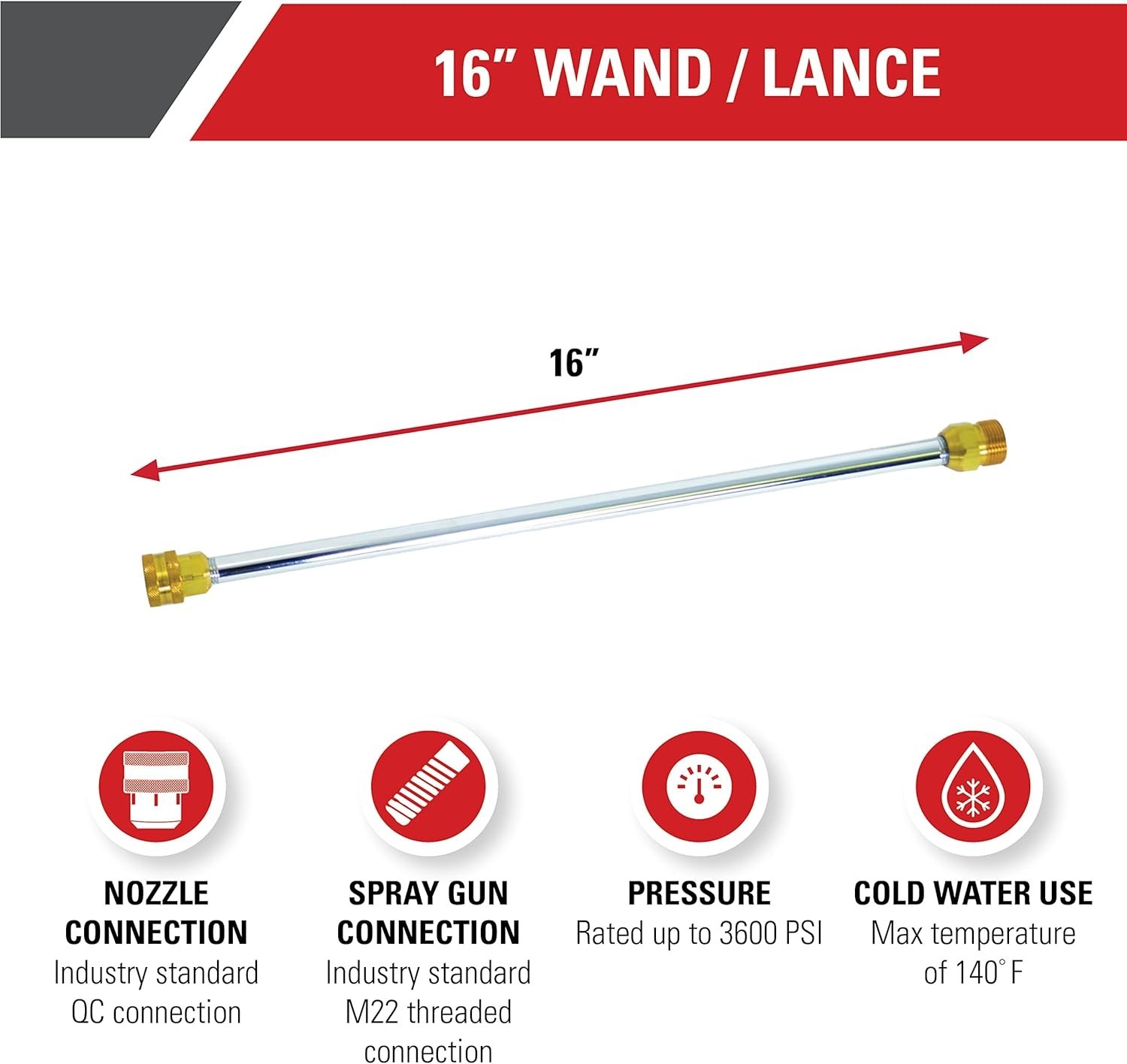Universal 16-Inch Pressure Washer Wand for Cold Water Use – 3600 PSI Performance