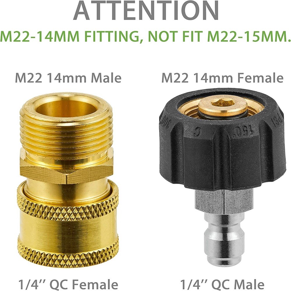1 Pair of M22 14mm Female to 1/4″ Male Quick Connect Adapter for Pressure Washer