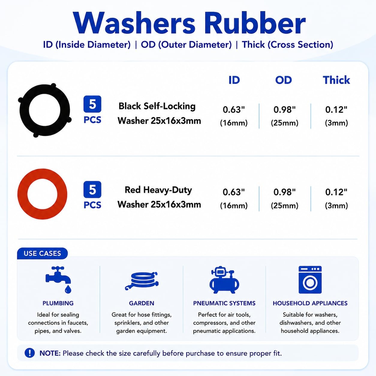 90 PCS 8 Sizes Rubber Garden Hose Washers Fits 1/4″ 3/8″ Quick Couplers