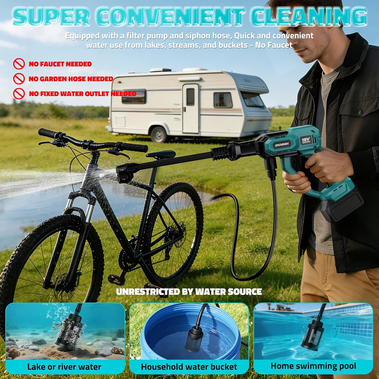 Cordless Portable Washer for Makita 18V Battery, 1000 PSI Portable Handheld Wash