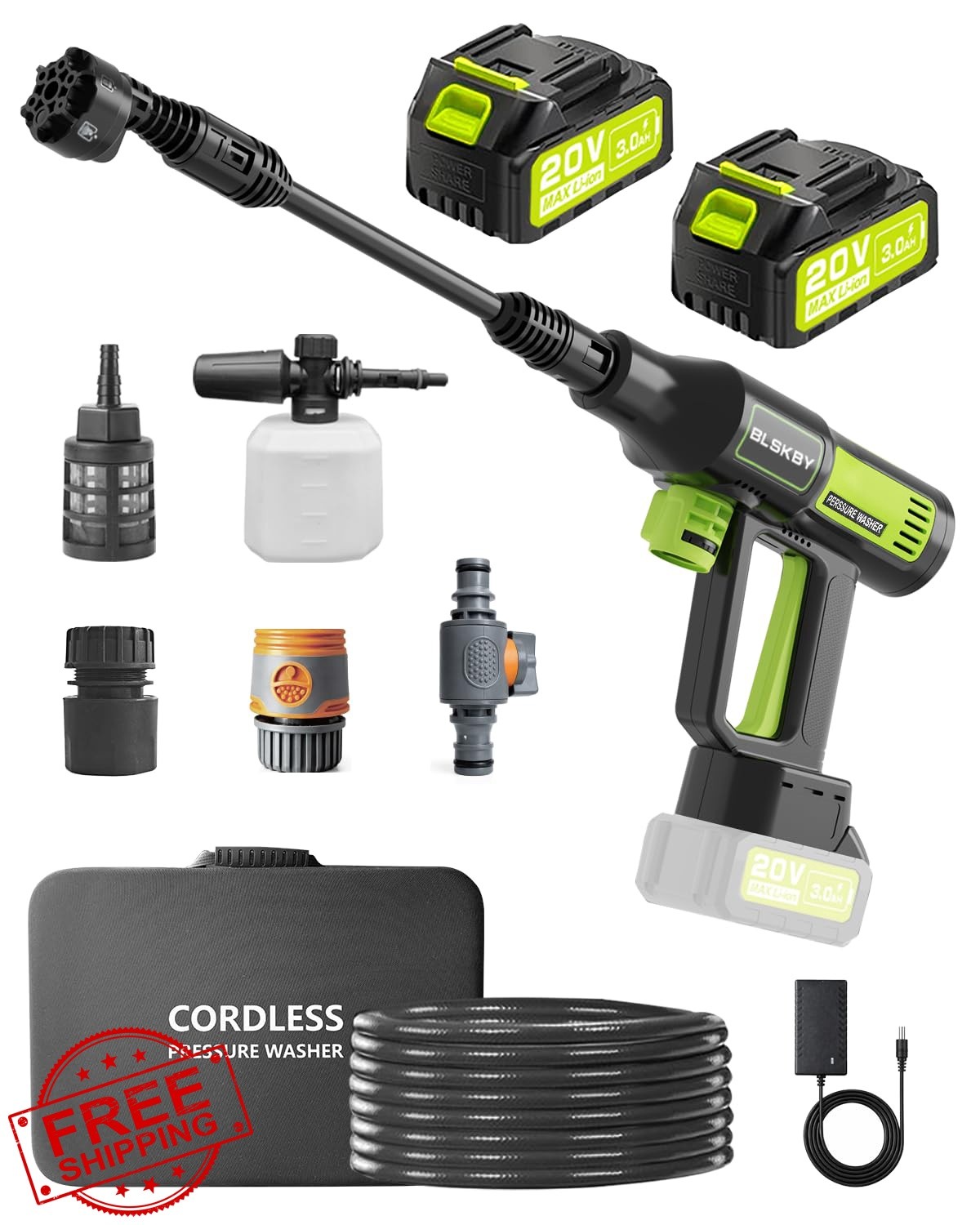 BLSKBY Cordless Car Washer Green 1200PSI 2 Batteries