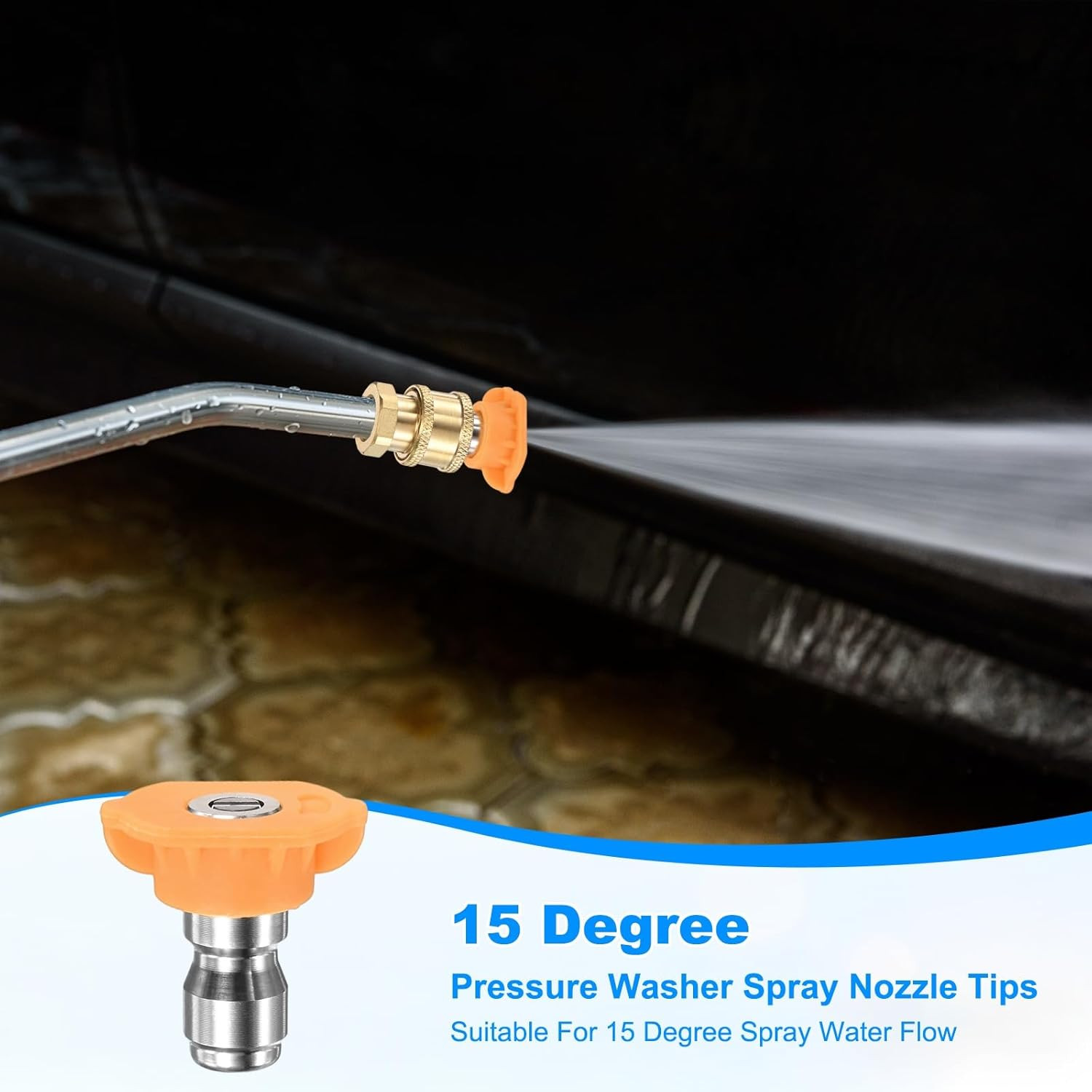 7PCS Pressure Washer Spray Nozzle Tips, 1/4 Inch Quick Connect, 4000PSI 15 Degre