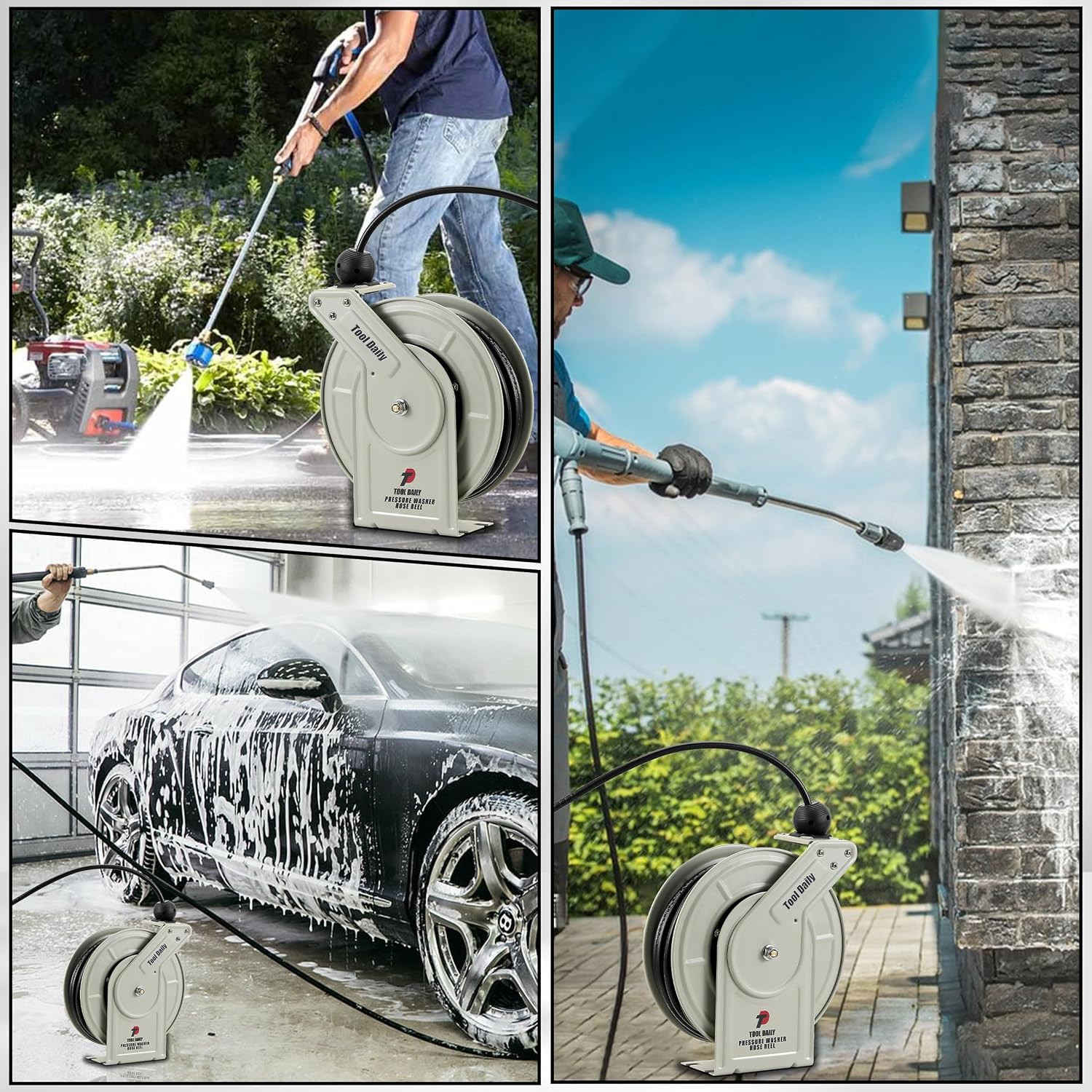 Retractable Pressure Washer Hose Reel 60 FT X 1/4”, Heavy Duty Power Washer Hose