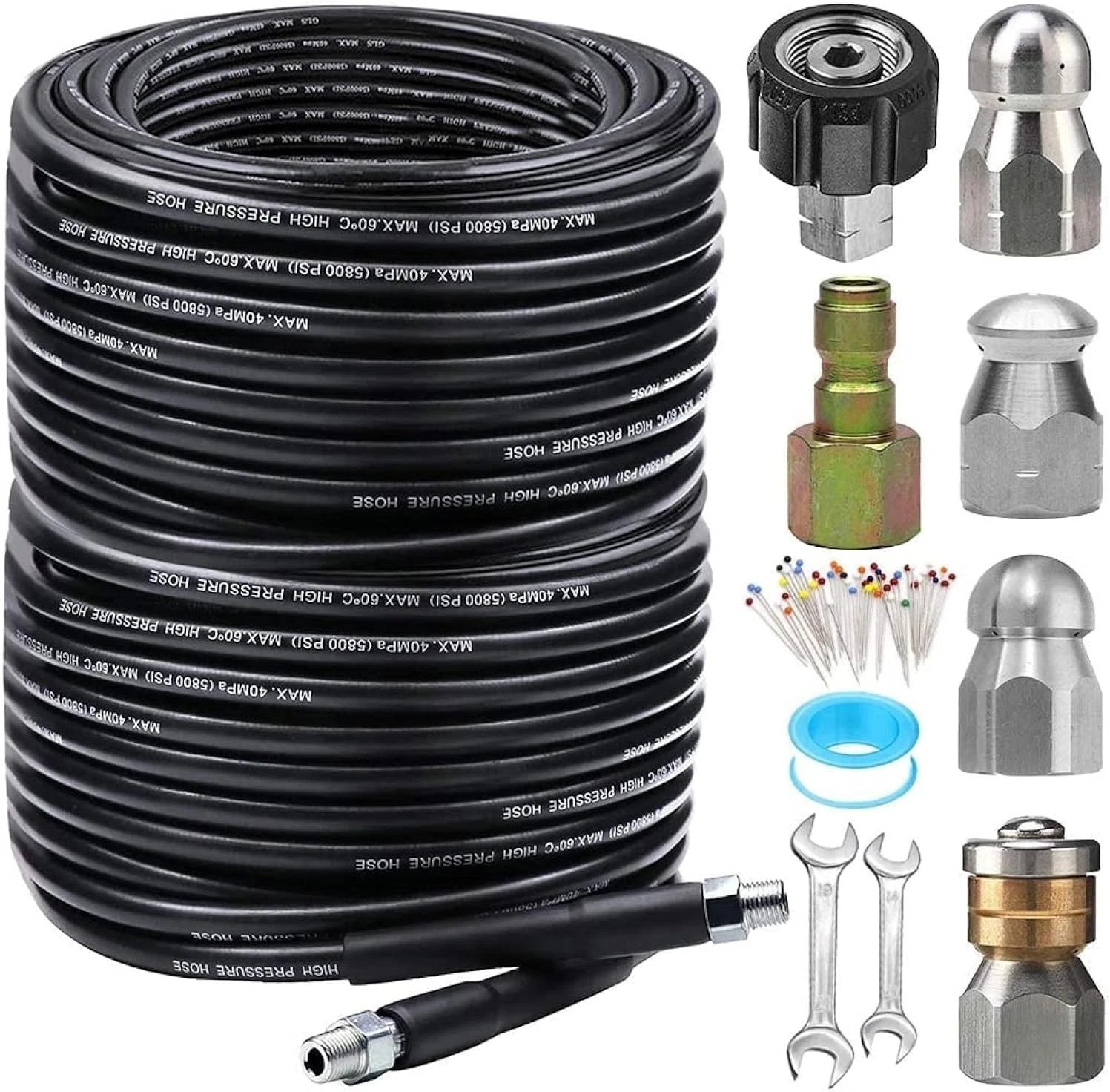 200FT Sewer Jetter Kit for Pressure Washer, 5800PSI Drain Cleaner Hose 1/4 In…